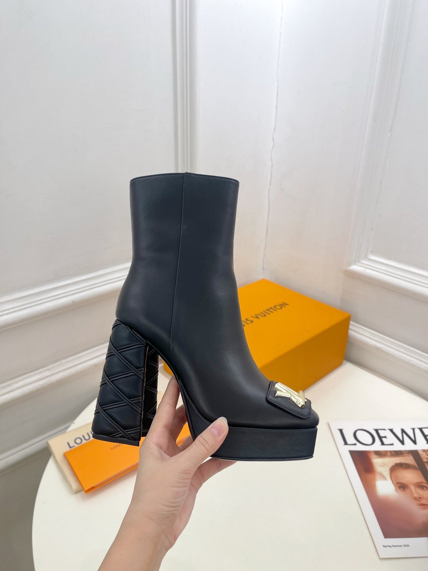 Louis Vuitton Shake Platform Ankle Boot 120mm Plain Black Calfskin