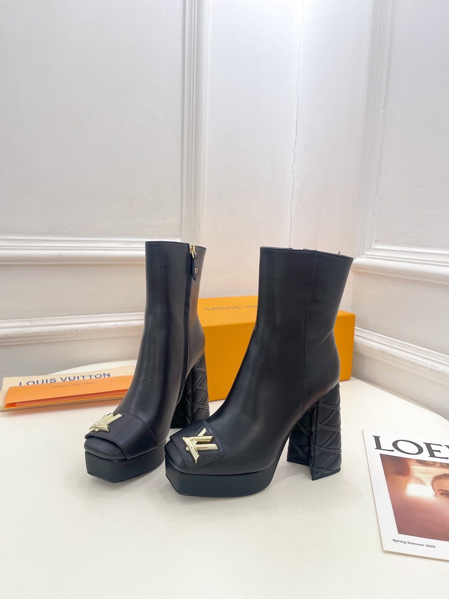 Louis Vuitton Shake Platform Ankle Boot 120mm Plain Black Calfskin