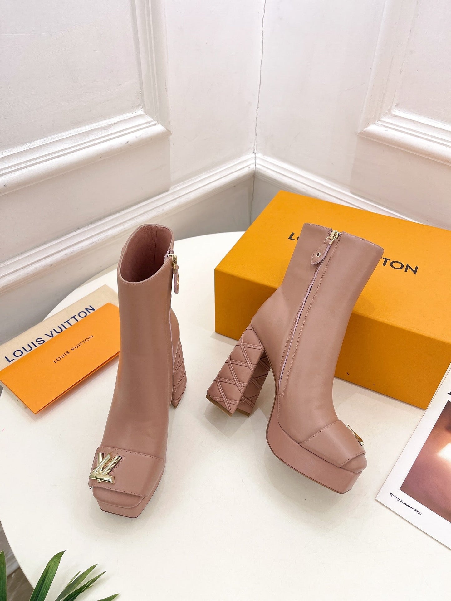Louis Vuitton Shake Platform Ankle Boot 120mm Nude Pink Calfskin