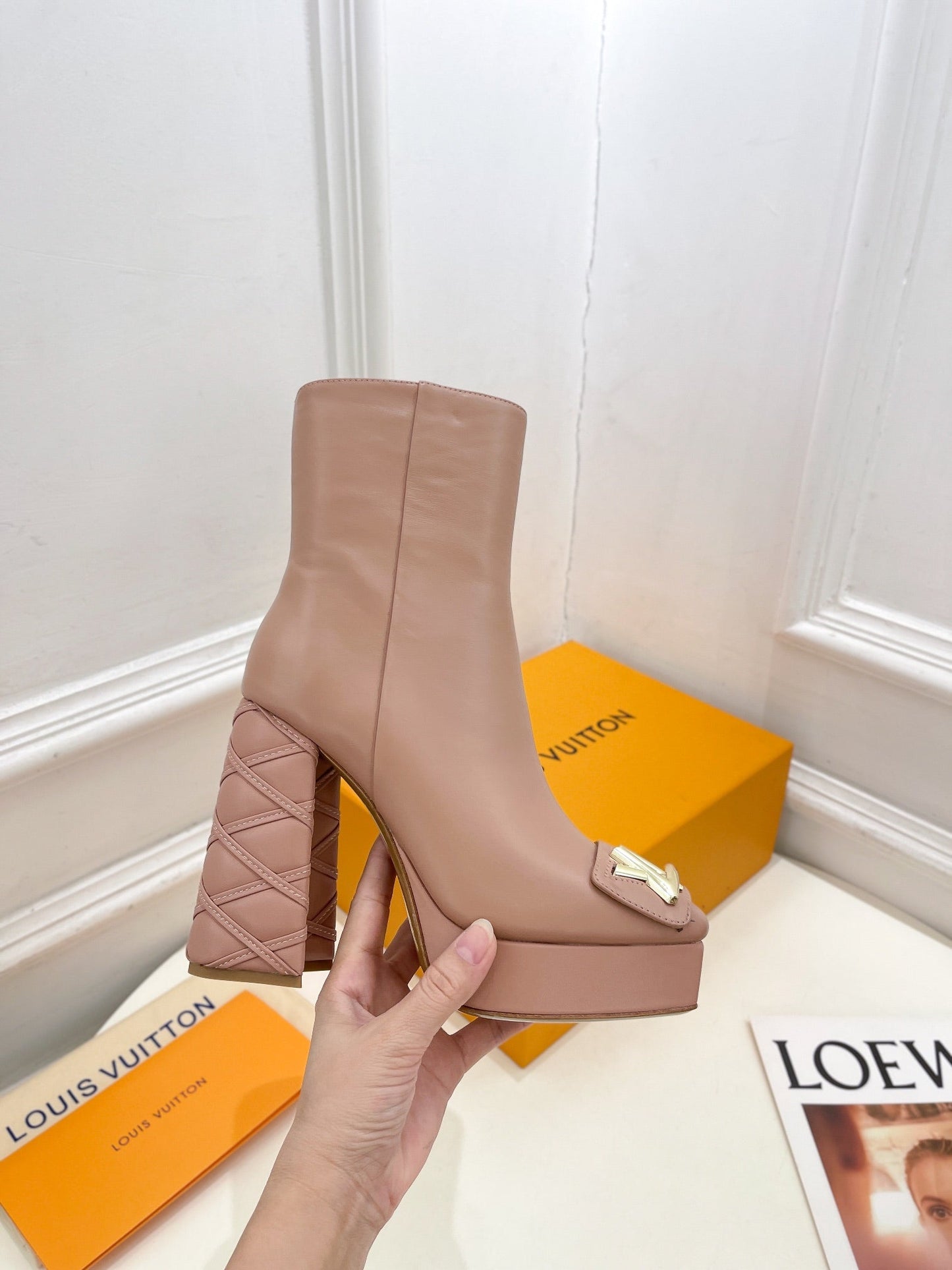 Louis Vuitton Shake Platform Ankle Boot 120mm Nude Pink Calfskin