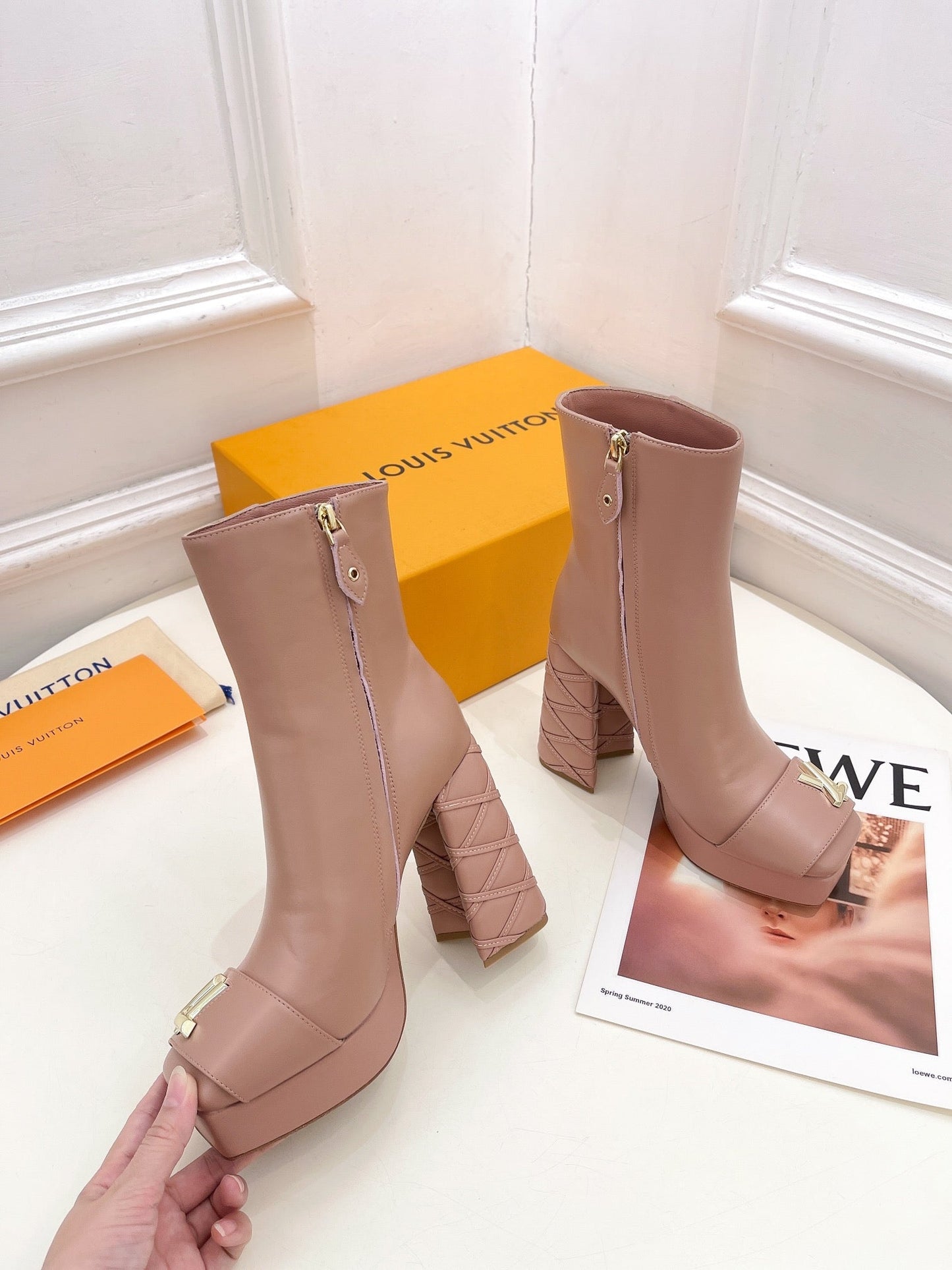 Louis Vuitton Shake Platform Ankle Boot 120mm Nude Pink Calfskin