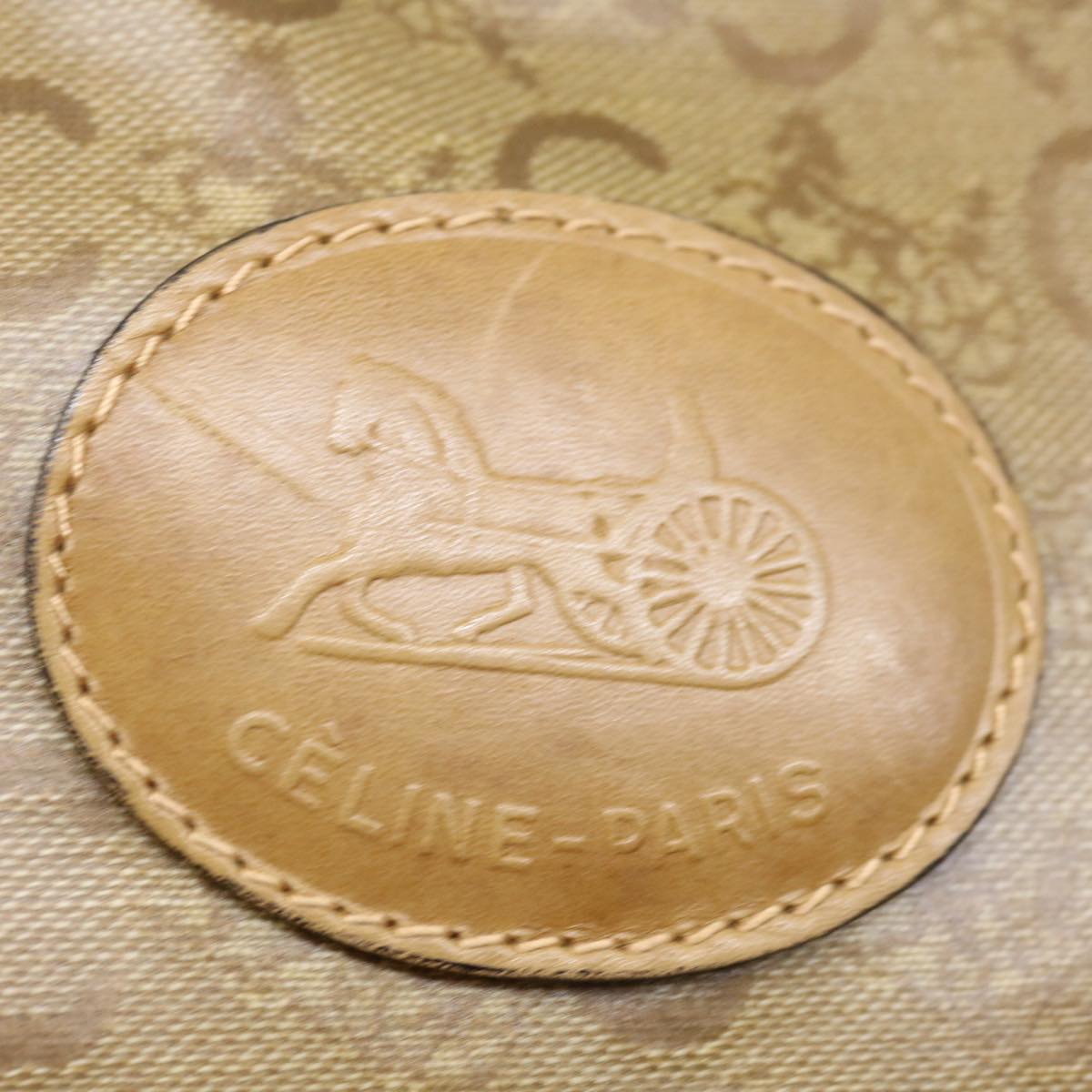 CELINE C Macadam Canvas Boston Bag Beige Auth ki4376