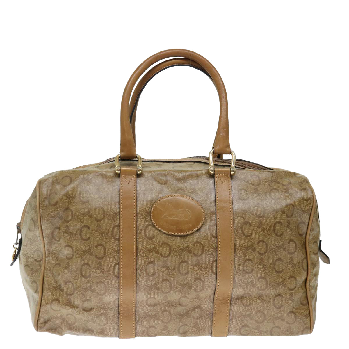 CELINE C Macadam Canvas Boston Bag Beige Auth ki4376