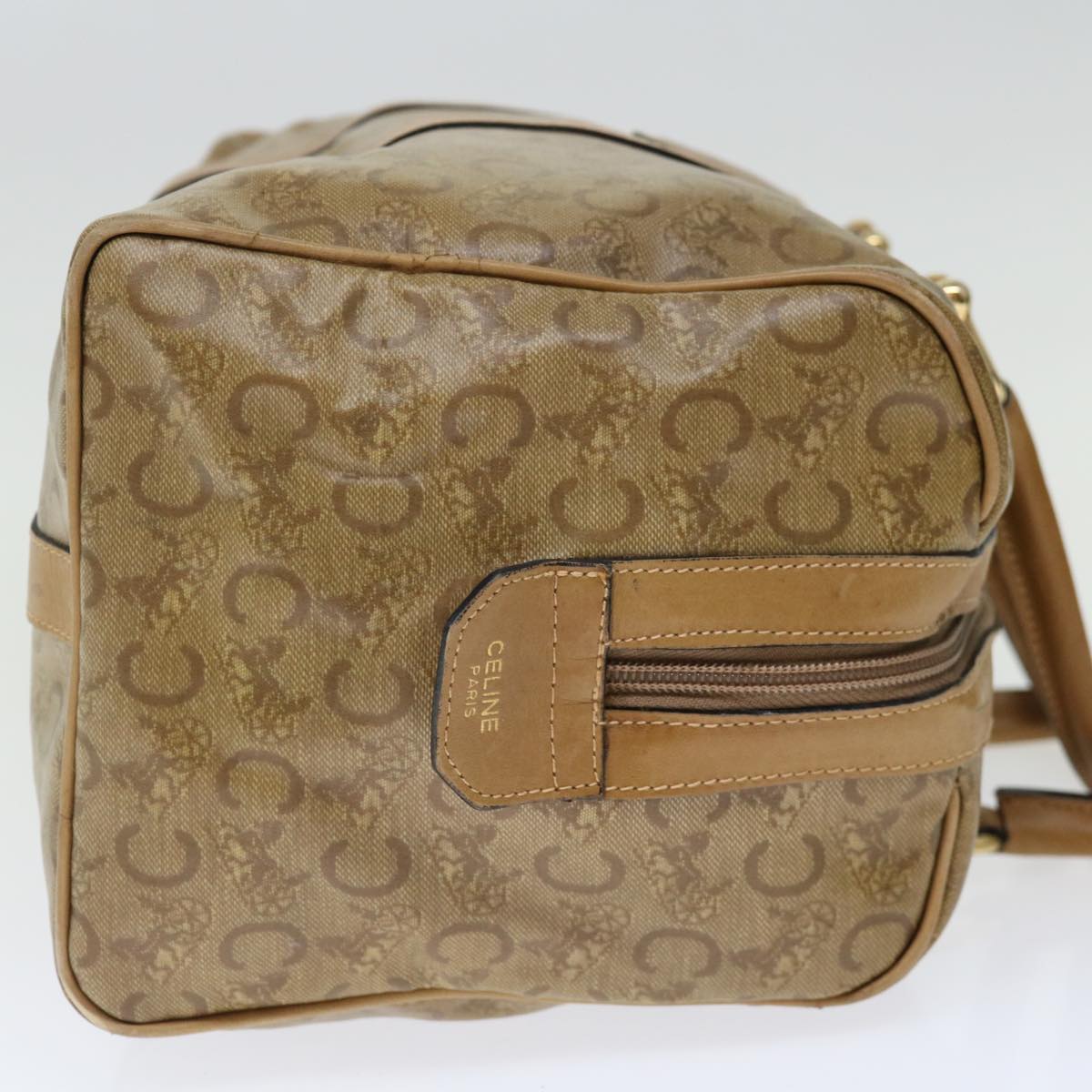 CELINE C Macadam Canvas Boston Bag Beige Auth ki4376