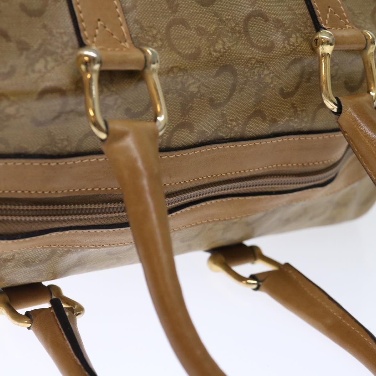 CELINE C Macadam Canvas Boston Bag Beige Auth ki4376