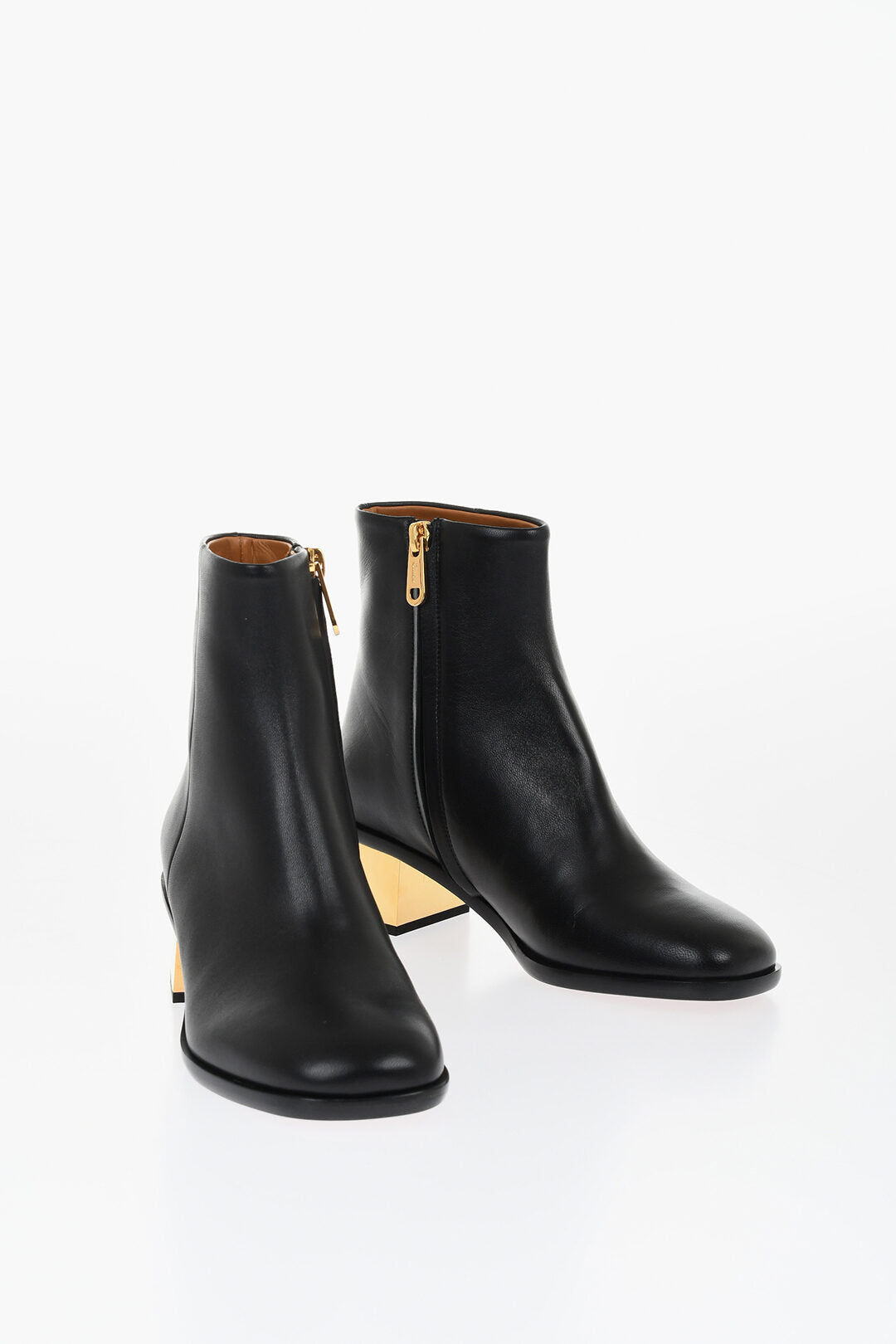 Chloe Leather Booties With Metallica Effect Heel 5 cm Black