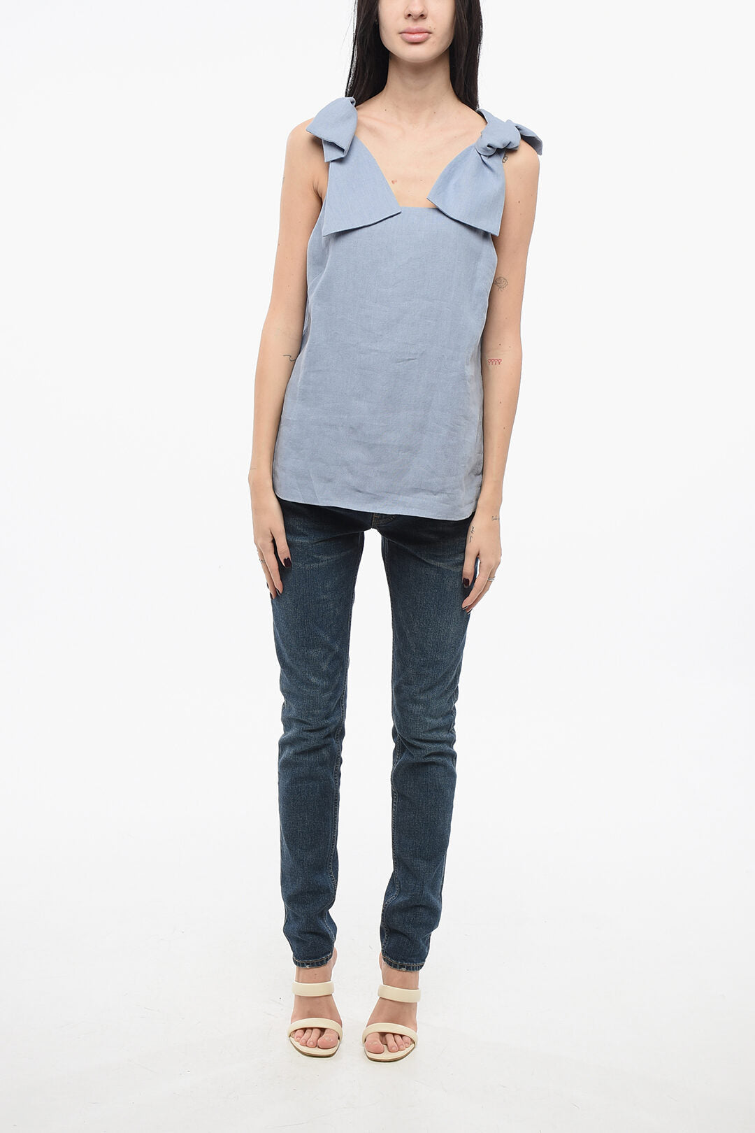 Chloe Linen Top with Bow Straps