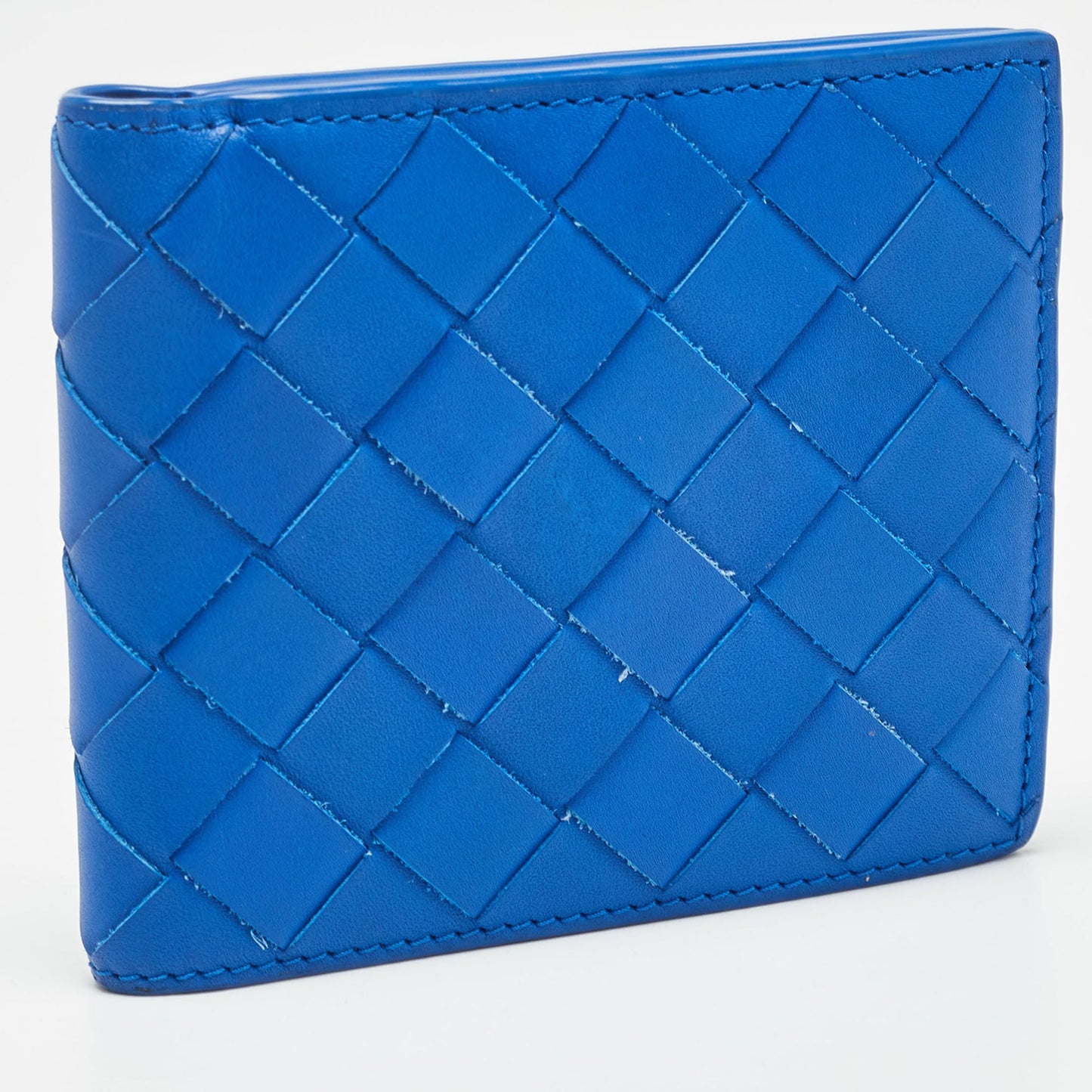BOTTEGA VENETA Blue Intrecciato Leather Bifold Wallet