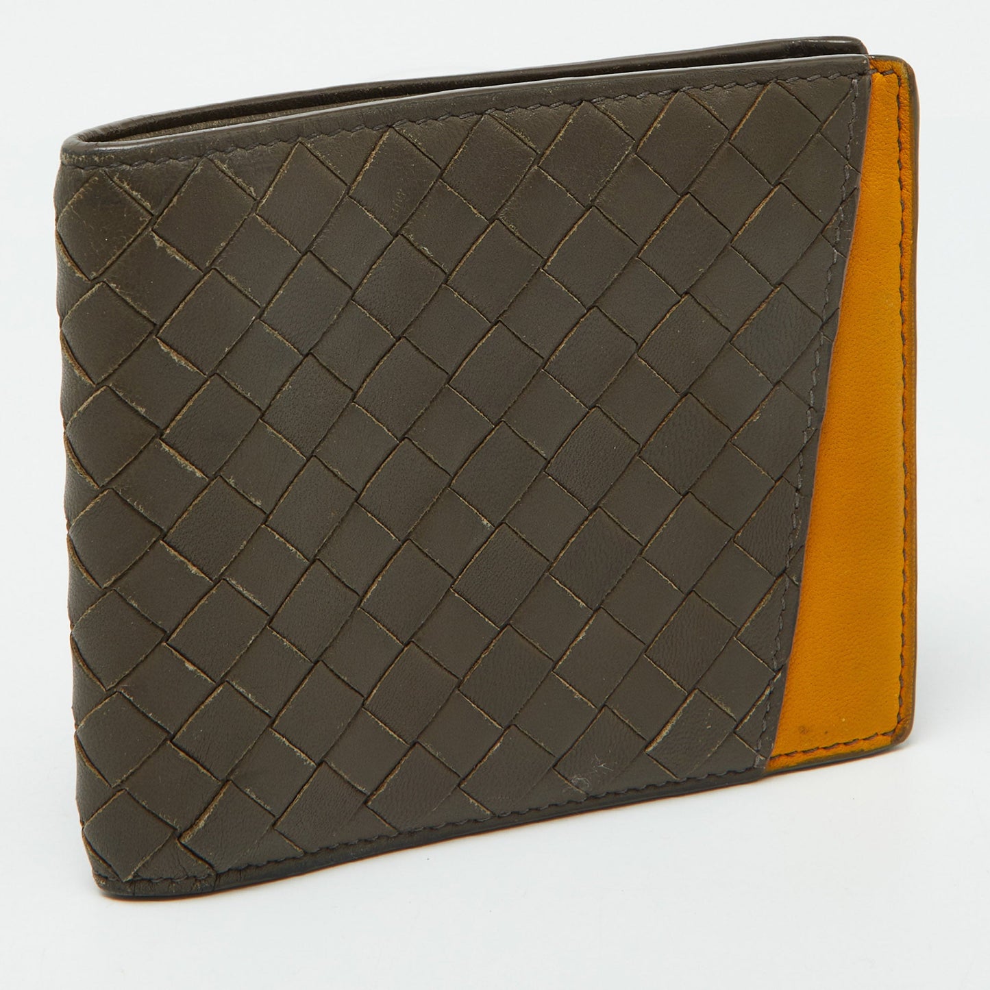 BOTTEGA VENETA Beige/Mustard Intrecciato Leather Bifold Wallet