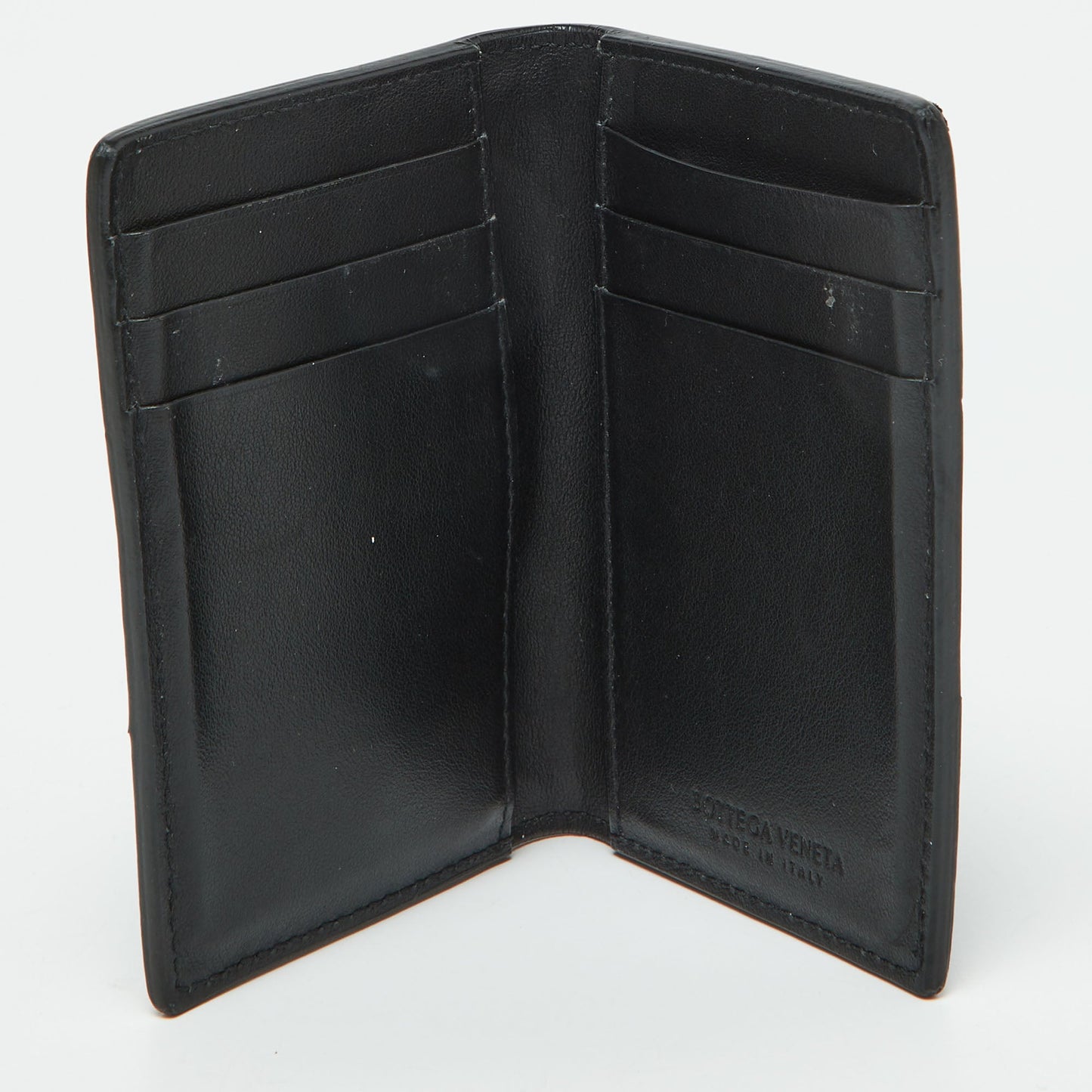 BOTTEGA VENETA Black Leather Cassette Flap Card Case