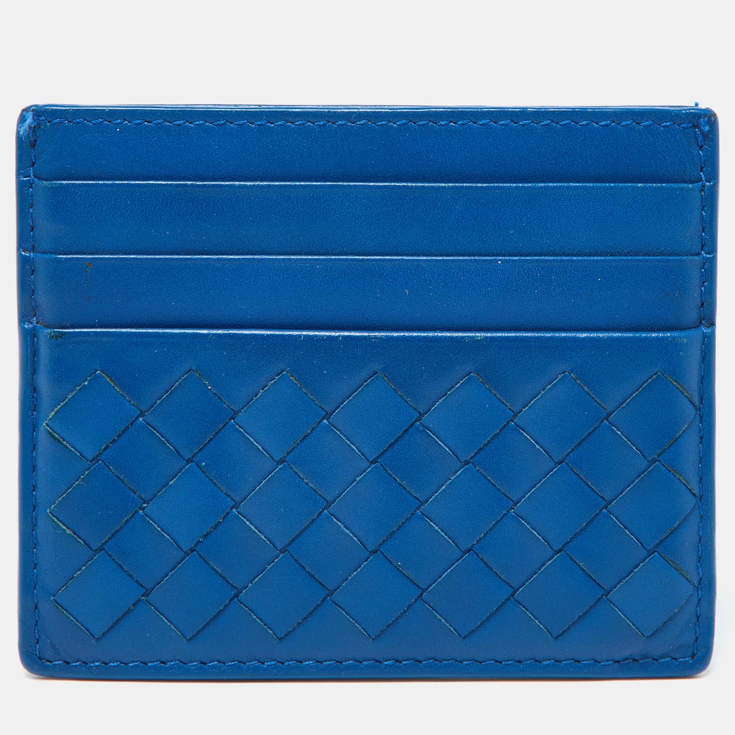 BOTTEGA VENETA Blue Intrecciato Leather Card Holder