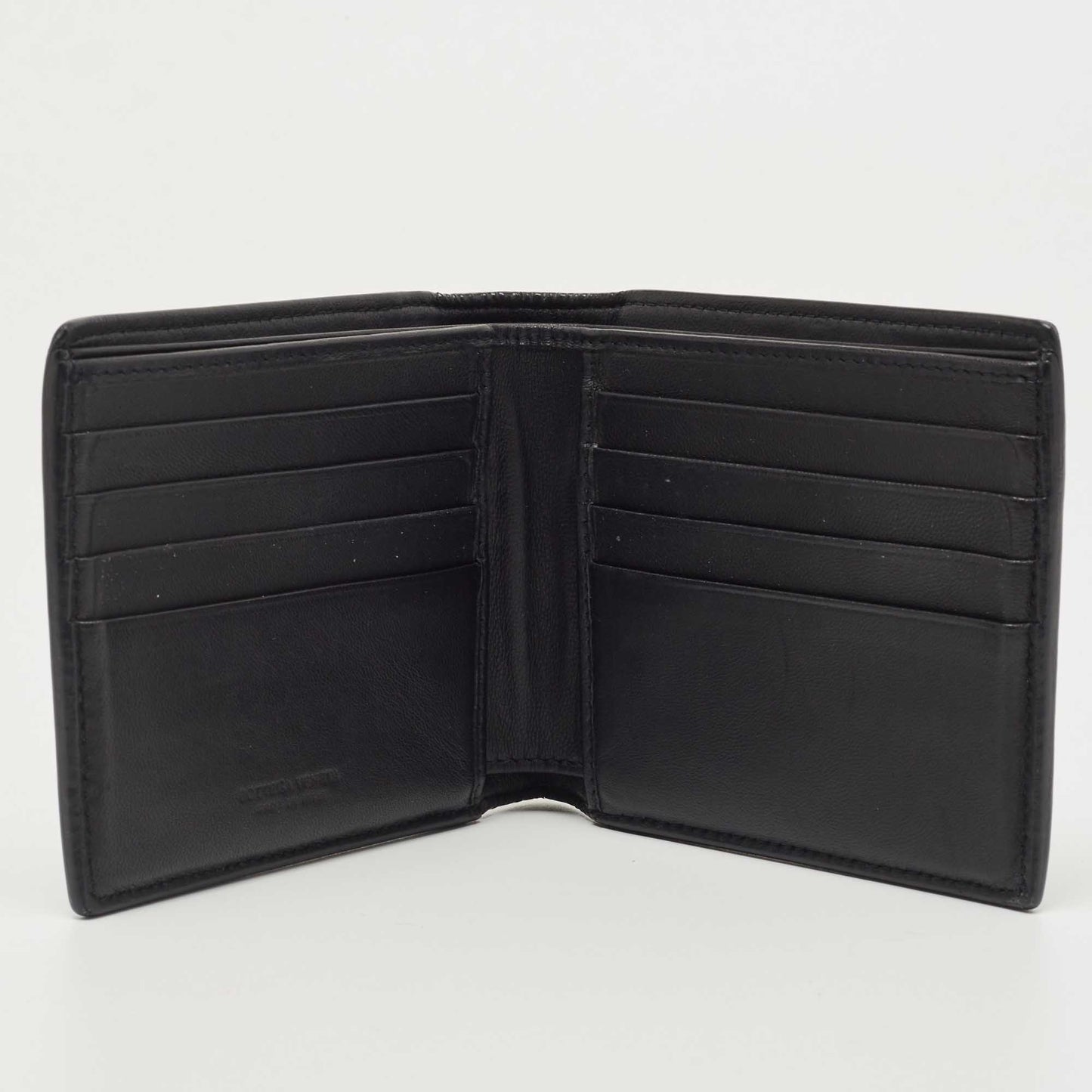 BOTTEGA VENETA Black Intrecciato Karung and Leather Bifold Wallet