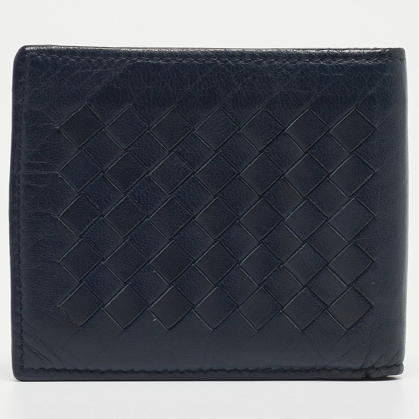 BOTTEGA VENETA Blue Intrecciato Leather Bifold Wallet