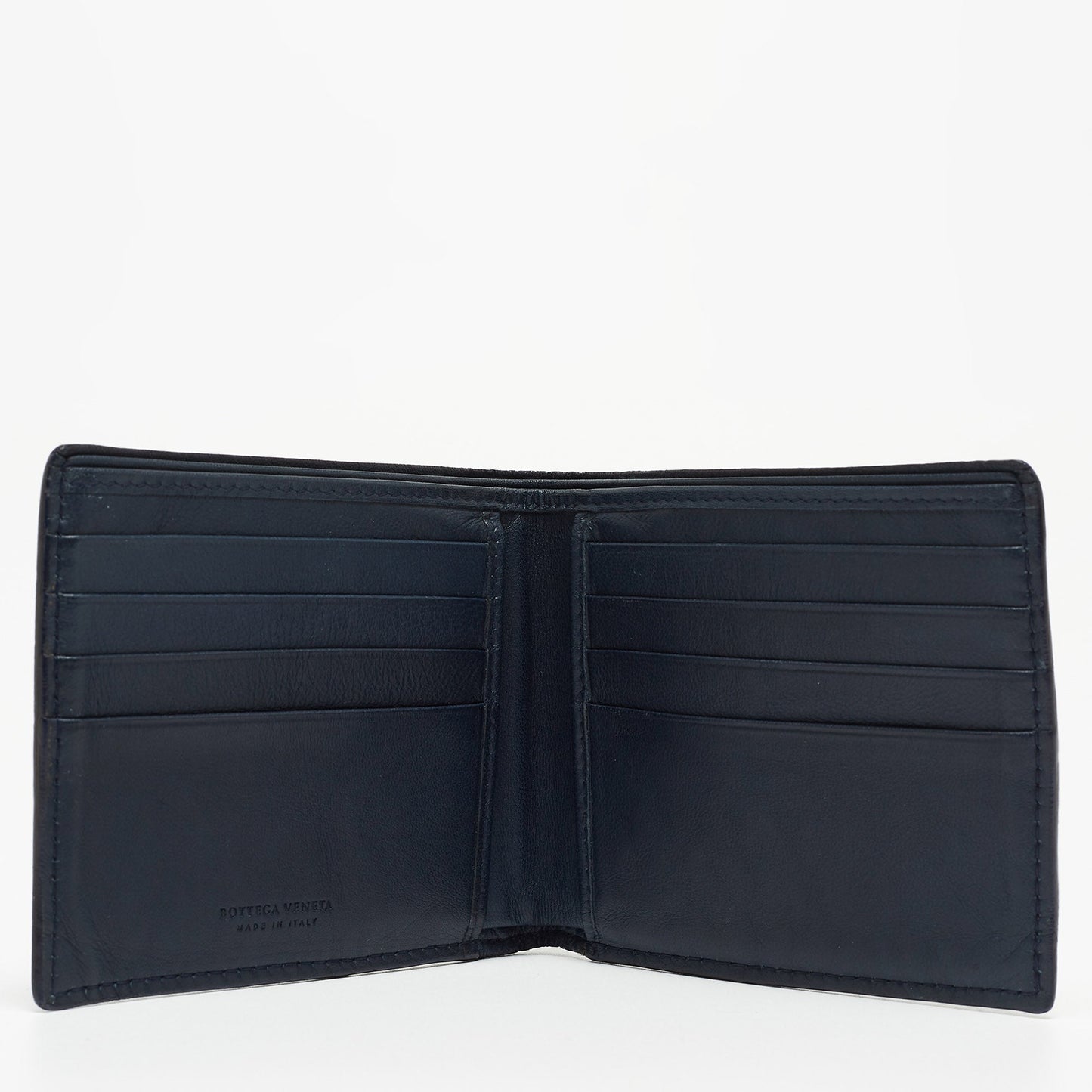 BOTTEGA VENETA Blue Intrecciato Leather Bifold Wallet