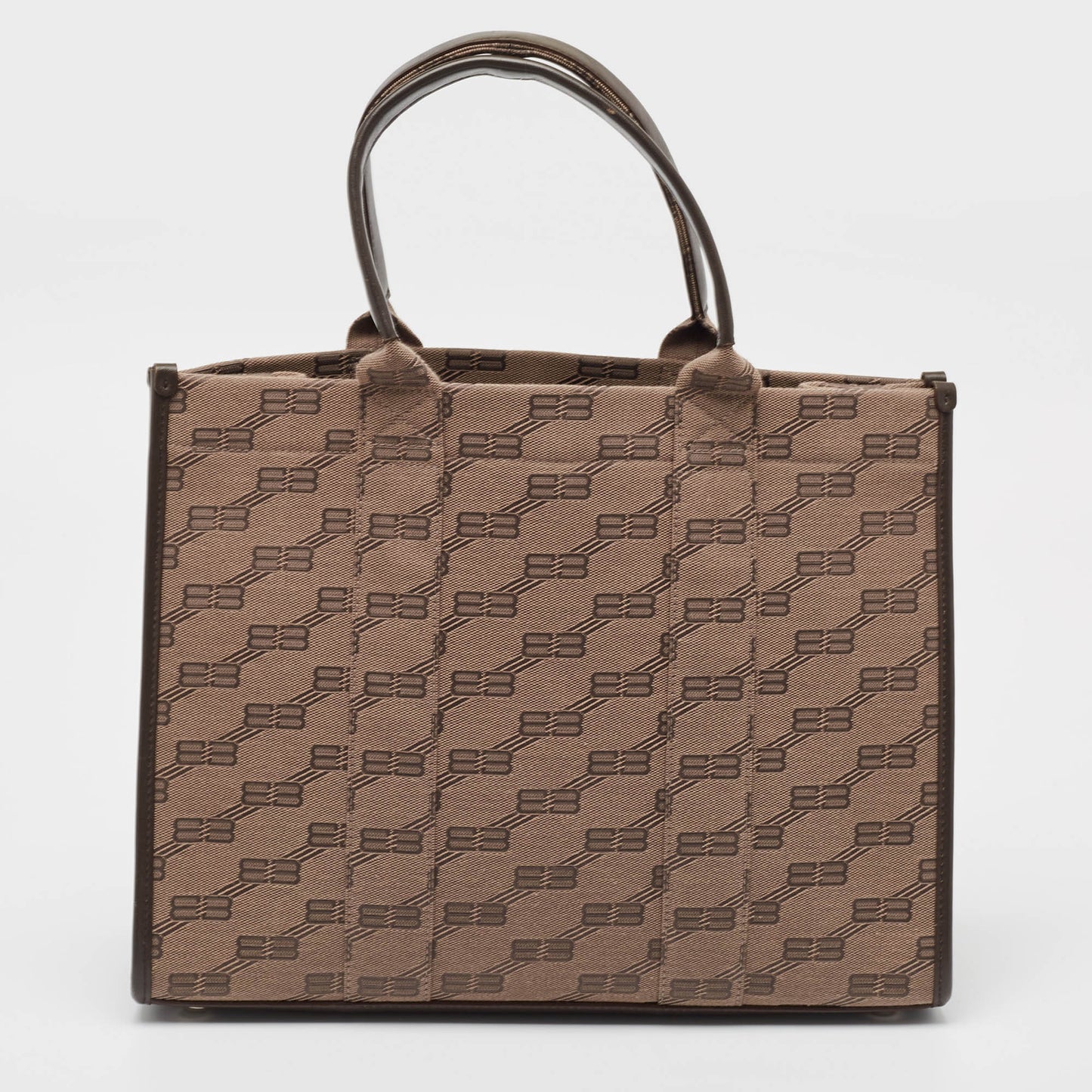 BALENCIAGA Beige/Brown BB Monogram Canvas and Leather Medium Hardware Tote