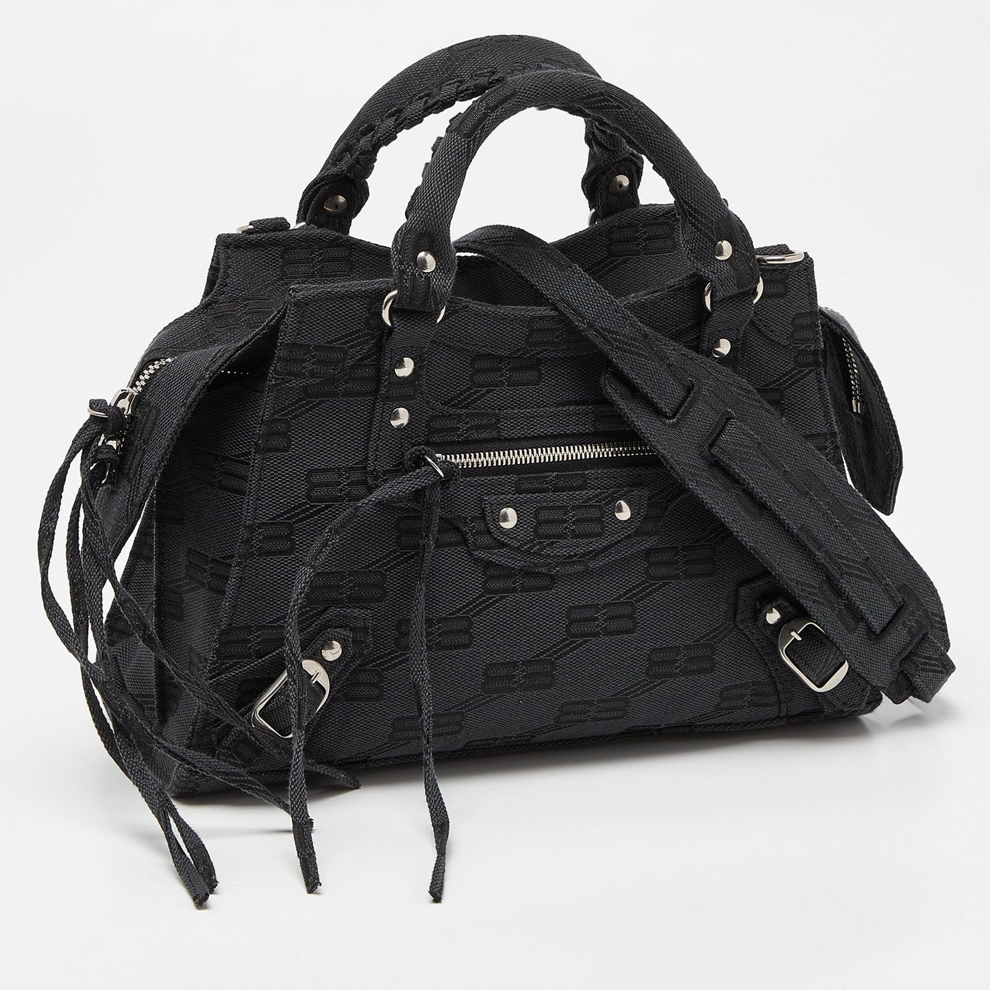 BALENCIAGA Black BB Monogram Canvas XS Neo Cagole Bag