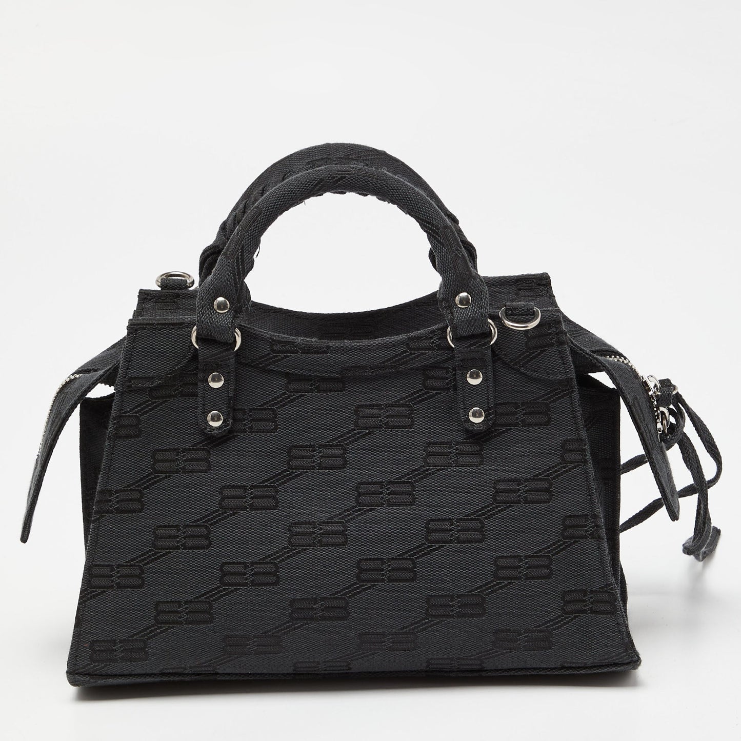 BALENCIAGA Black BB Monogram Canvas XS Neo Cagole Bag