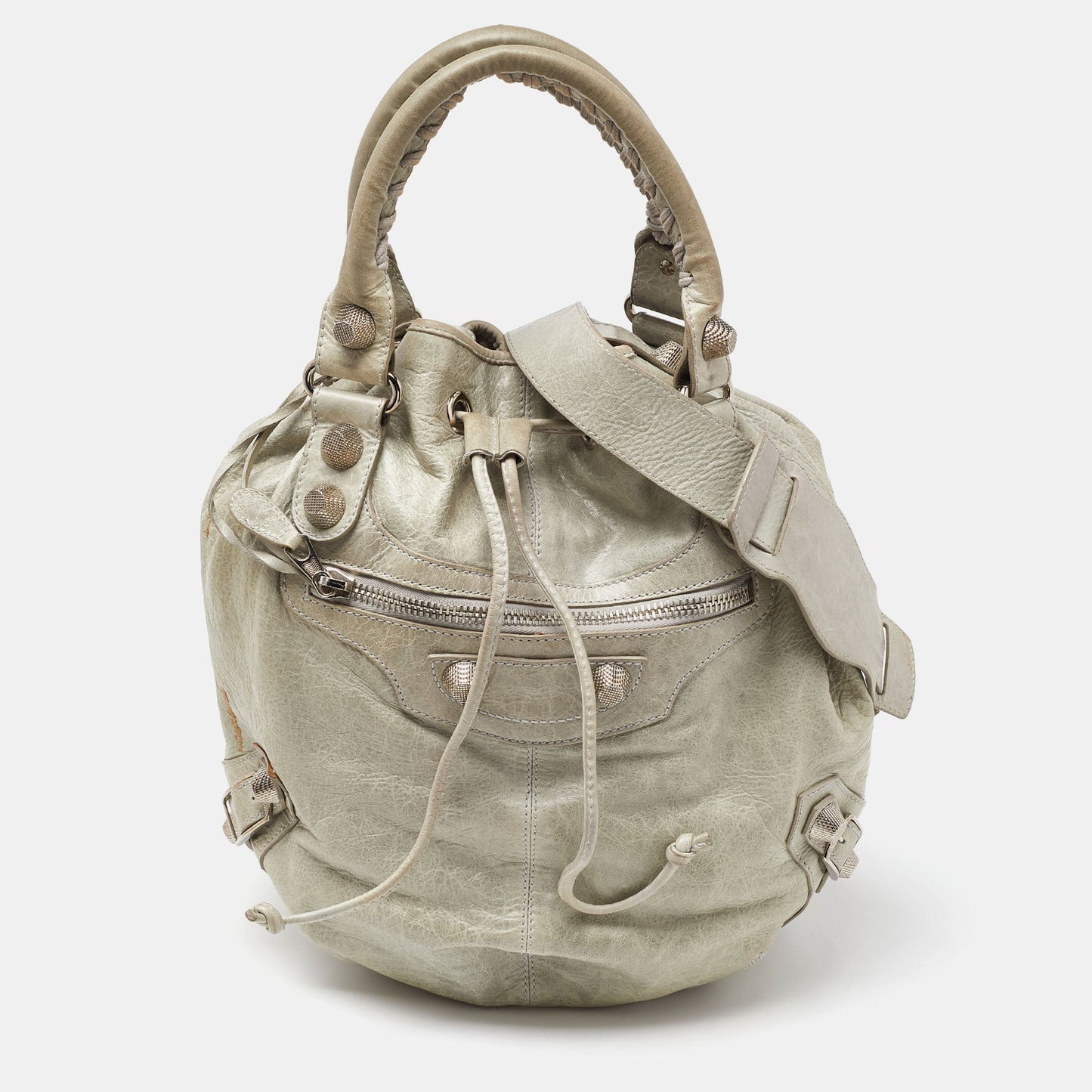 BALENCIAGA Argent Leather GSH Pompon Hobo