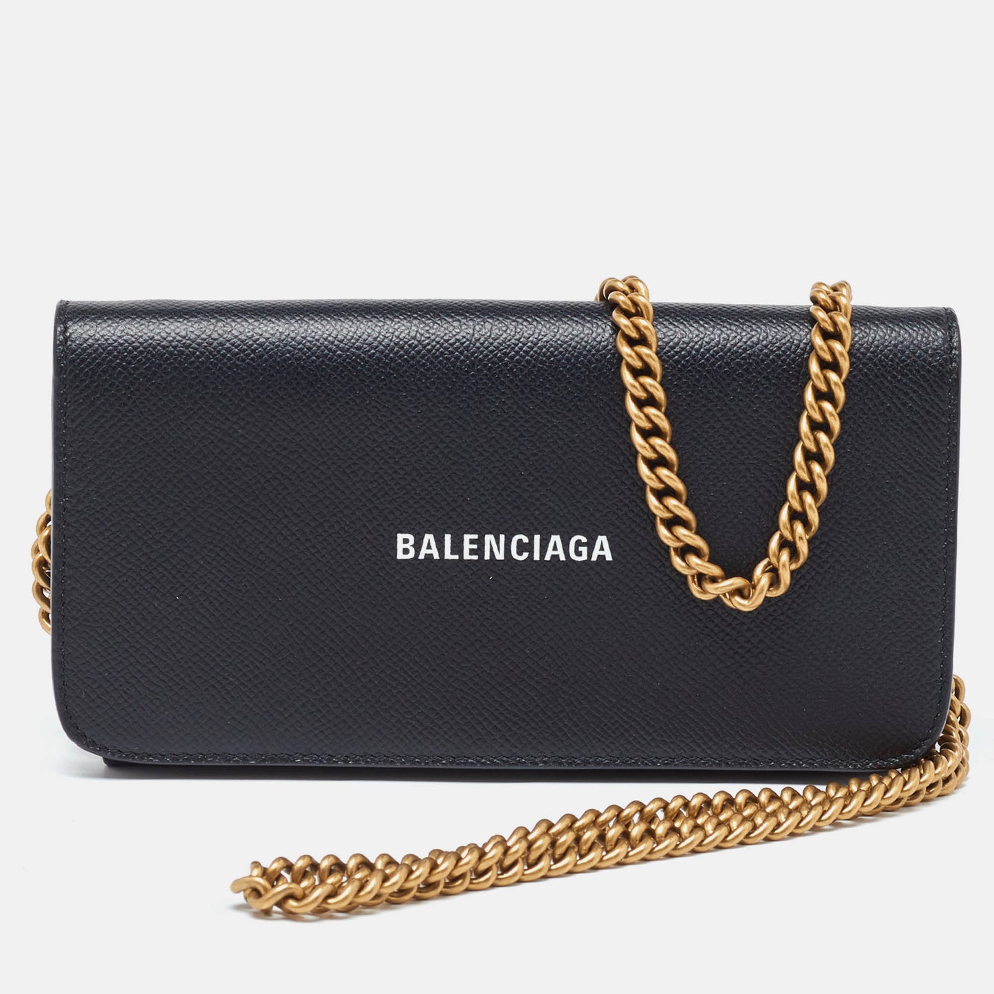 BALENCIAGA Black Leather Everyday Wallet on Chain