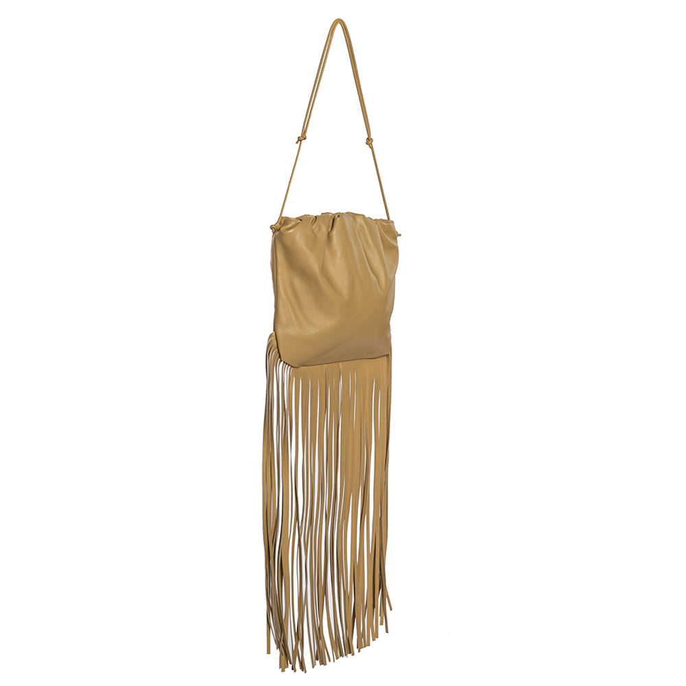 Bottega Veneta Beige Leather Fringe Pouch Hobo