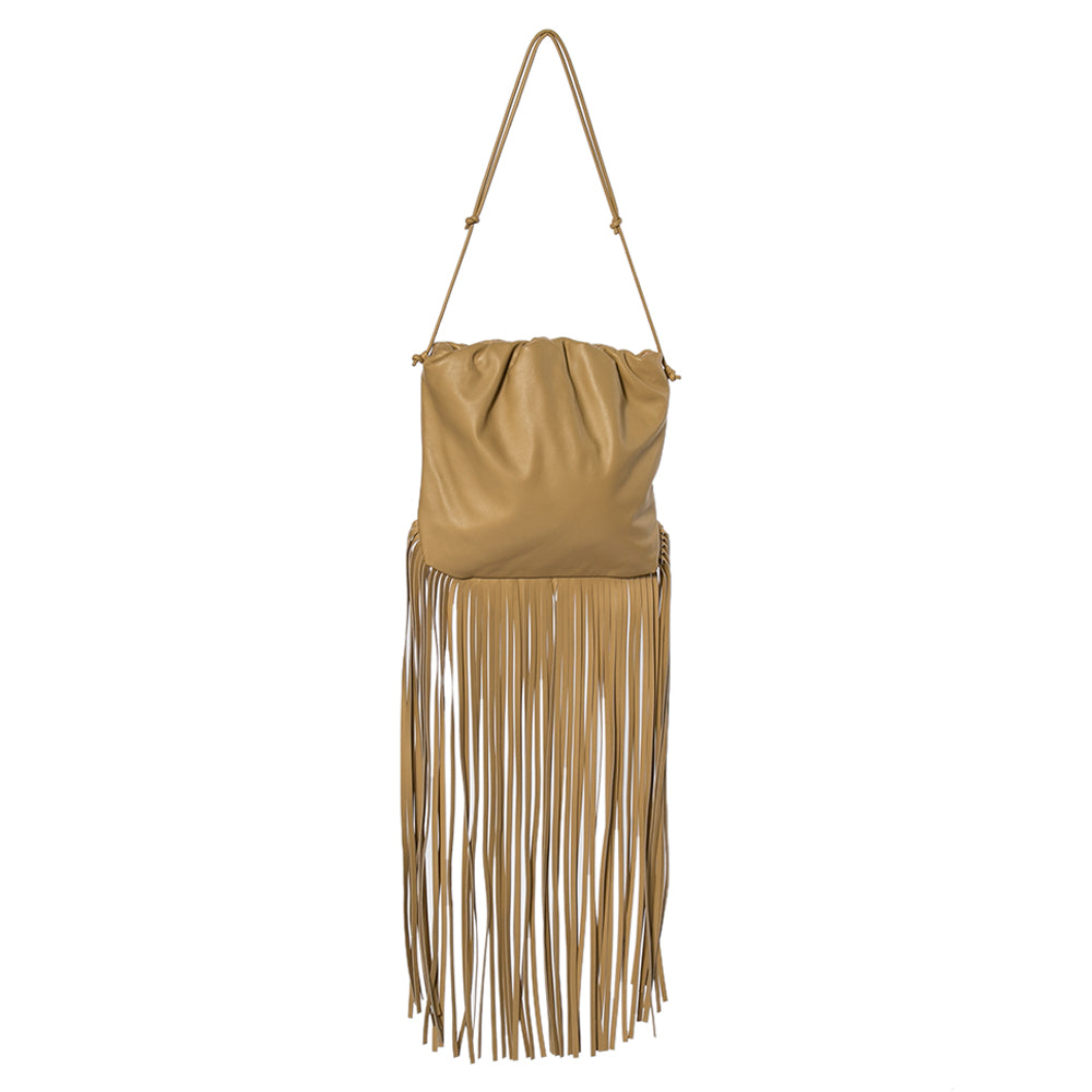 Bottega Veneta Beige Leather Fringe Pouch Hobo
