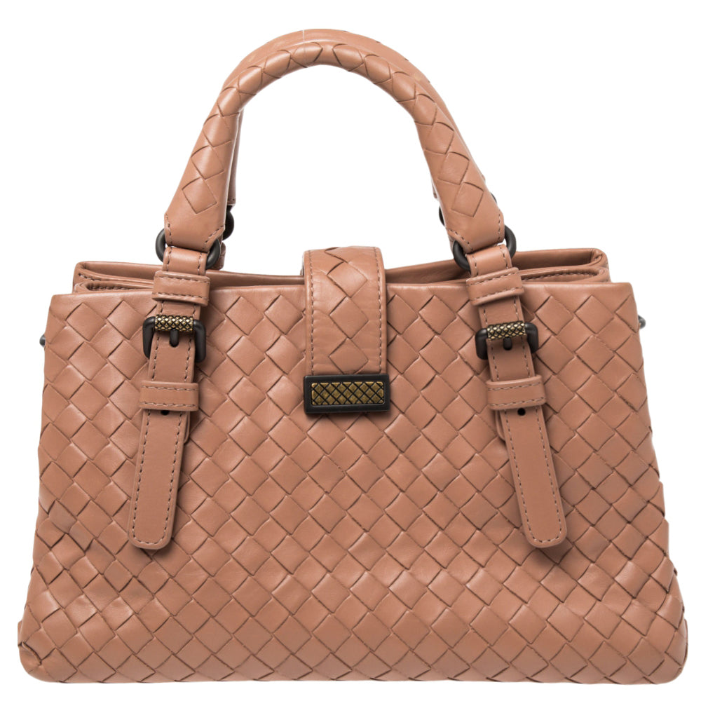 Bottega Veneta Beige Intrecciato Leather Mini Roma Tote