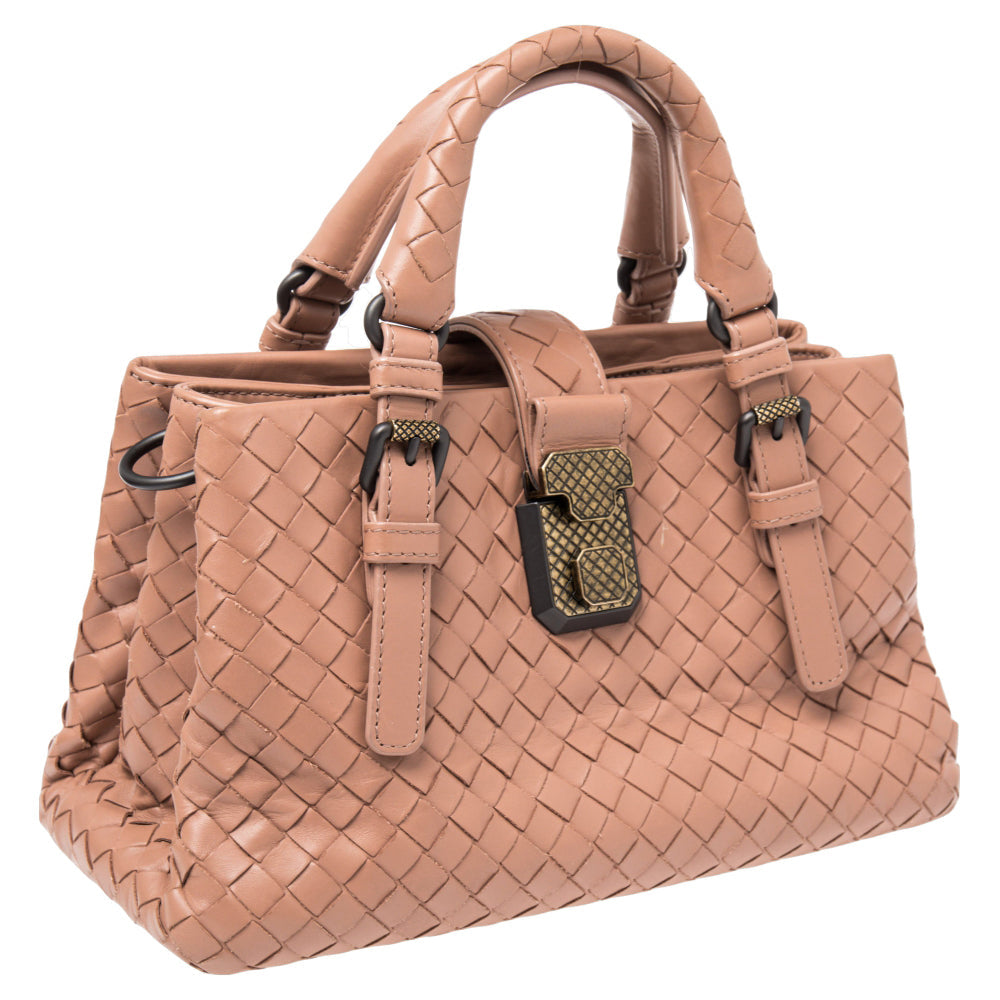 Bottega Veneta Beige Intrecciato Leather Mini Roma Tote