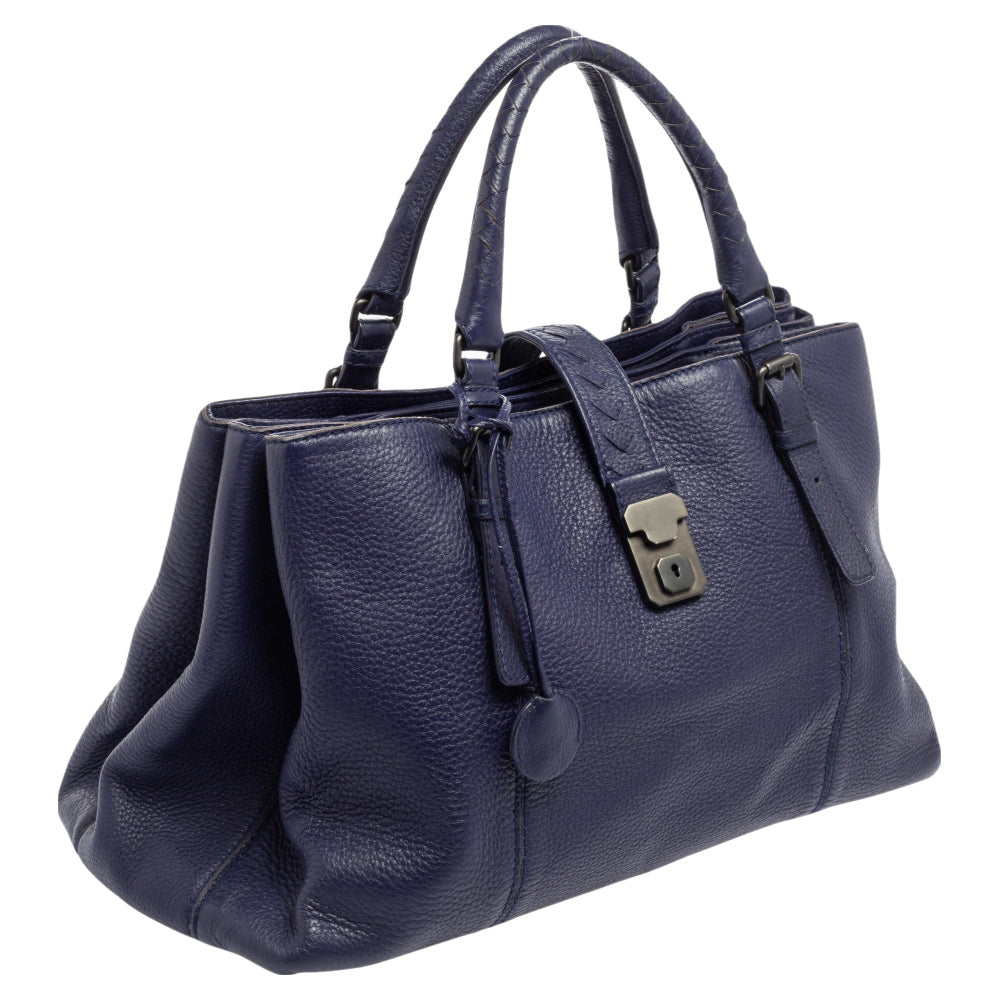 Bottega Veneta Blue Cervo Leather Medium Roma Tote