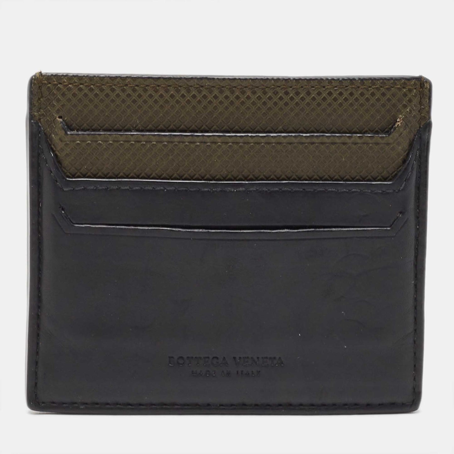 BOTTEGA VENETA Black/Olive Green Leather Card Holder