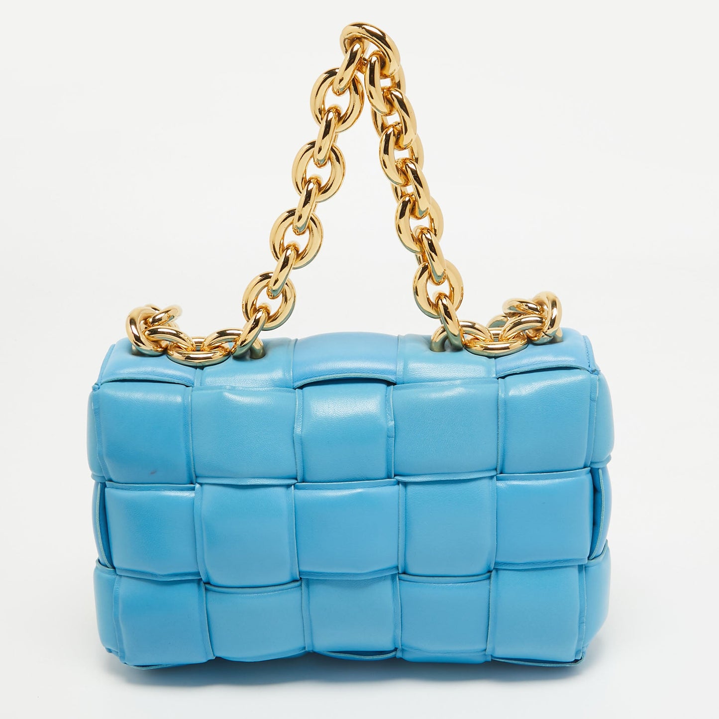 BOTTEGA VENETA Blue Intrecciato Leather Cassette Padded Chain Bag