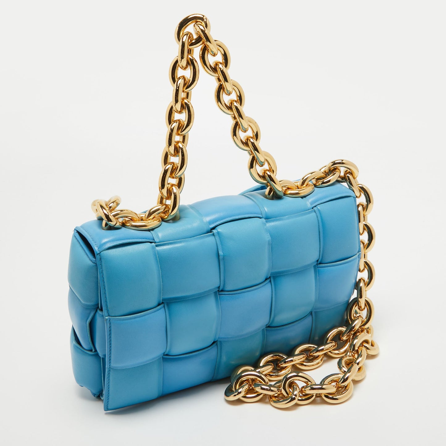 BOTTEGA VENETA Blue Intrecciato Leather Cassette Padded Chain Bag