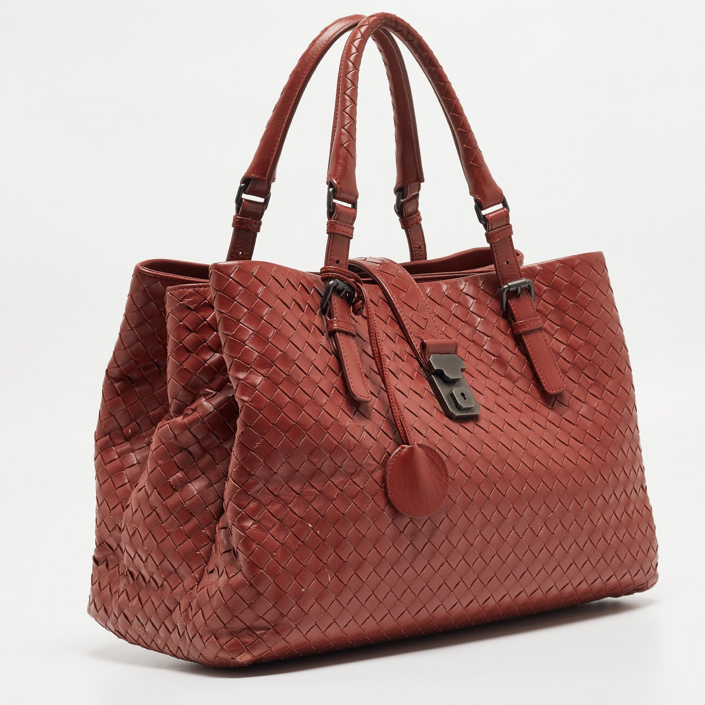 BOTTEGA VENETA Maroon Intrecciato Leather Medium Roma Tote