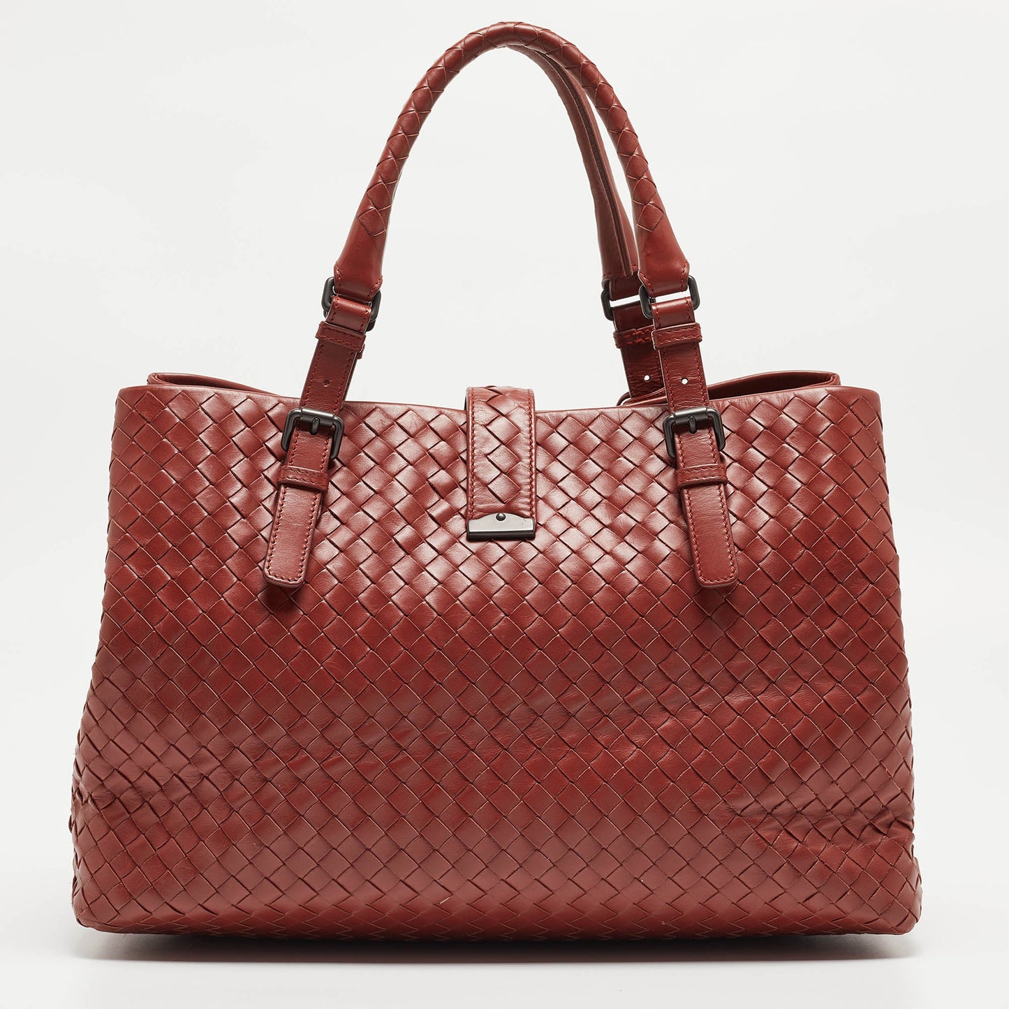 BOTTEGA VENETA Maroon Intrecciato Leather Medium Roma Tote