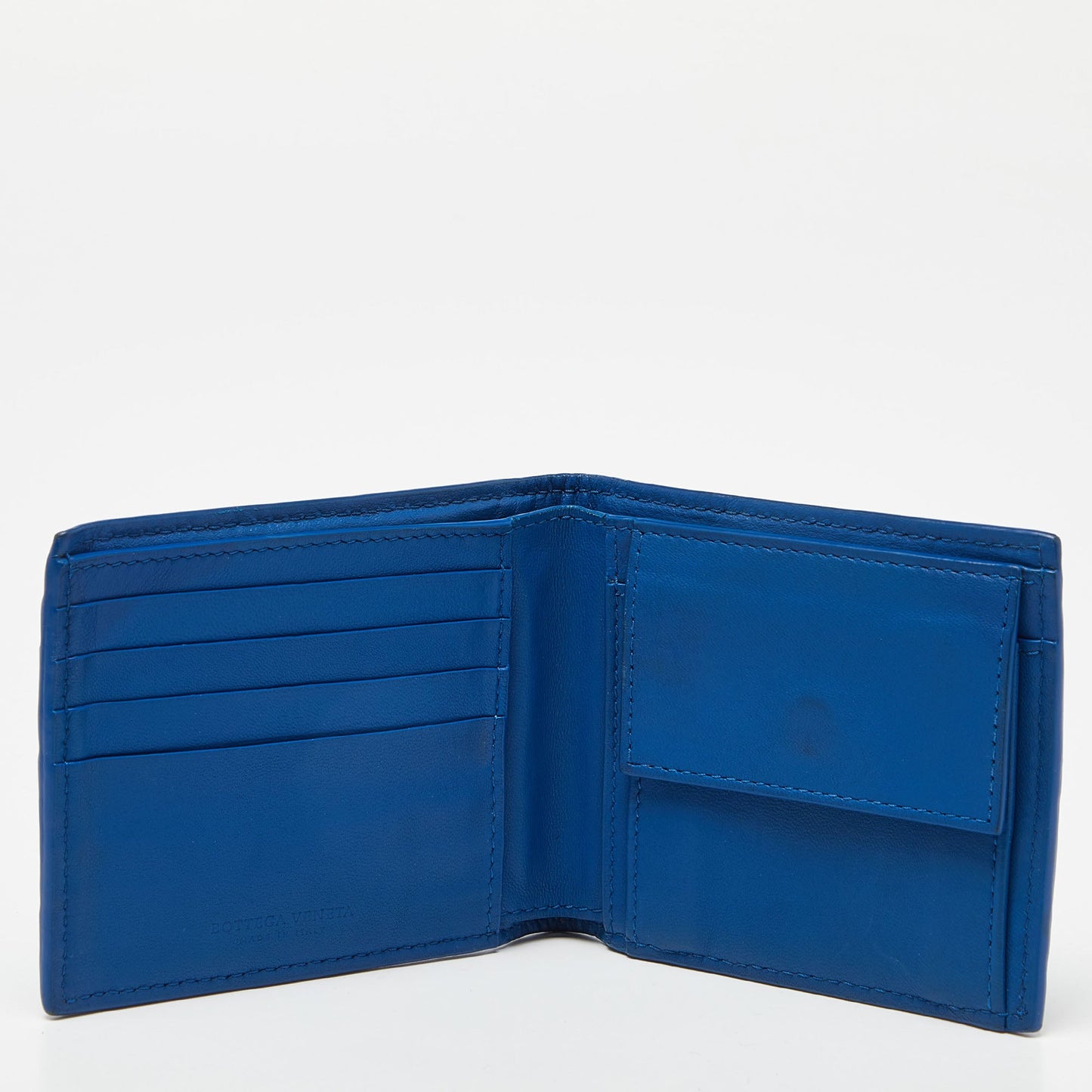 BOTTEGA VENETA Blue Intrecciato Leather Bifold Wallet