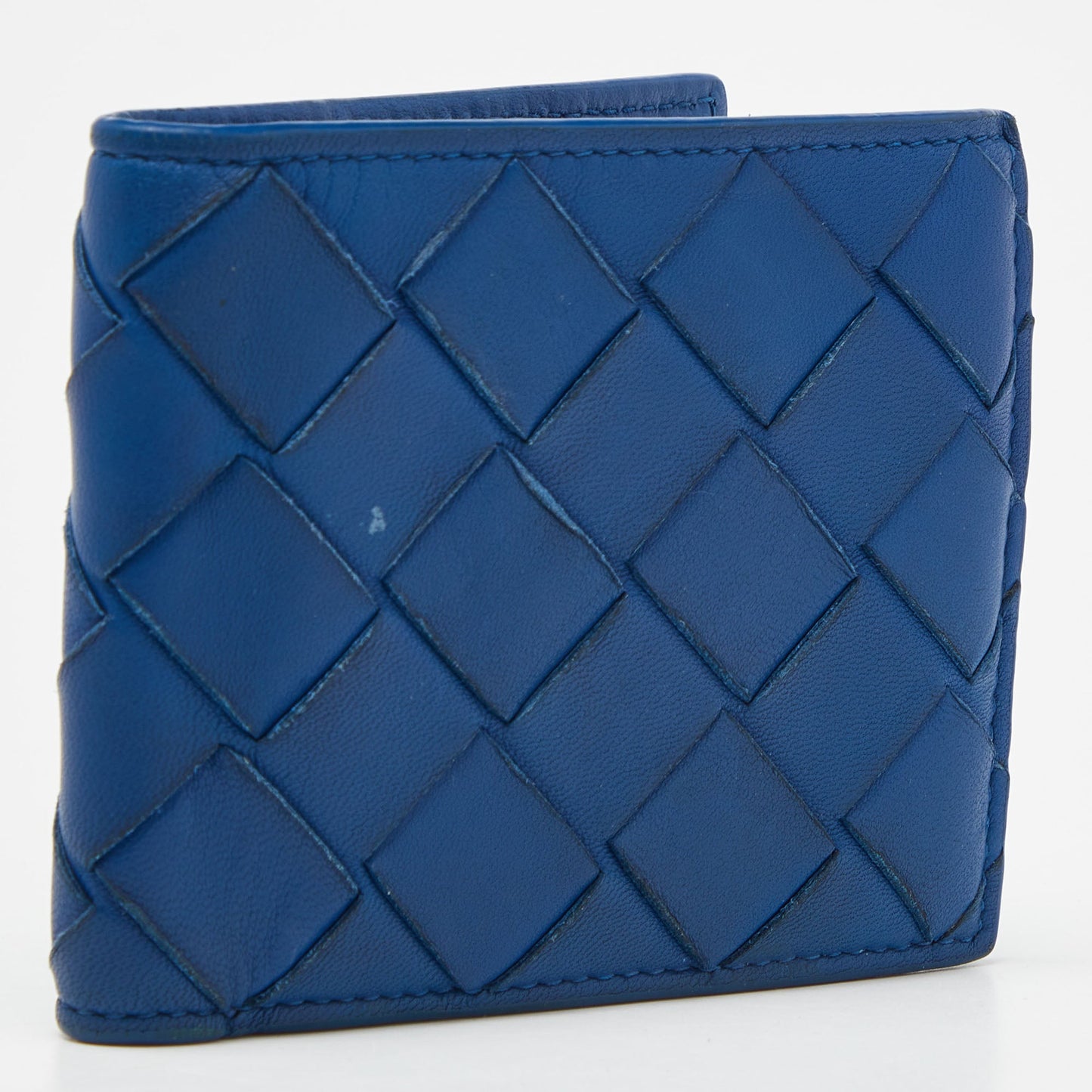 BOTTEGA VENETA Blue Intrecciato Leather Bifold Wallet
