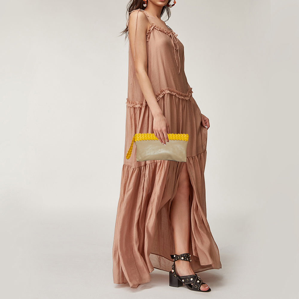 BOTTEGA VENETA Beige/Yellow Leather Wristlet Clutch