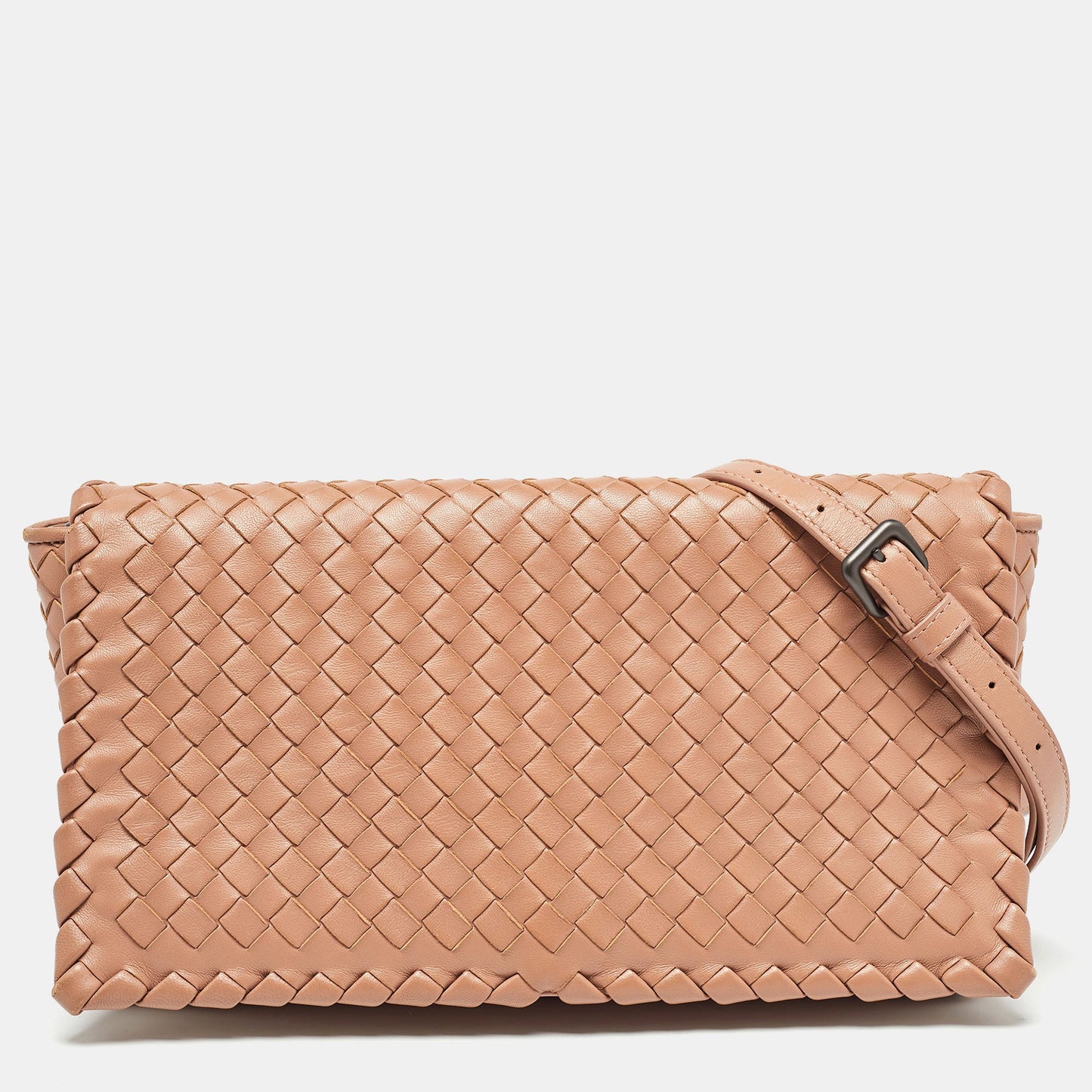 BOTTEGA VENETA Beige Intrecciato Leather Olimpia Flap Shoulder Bag