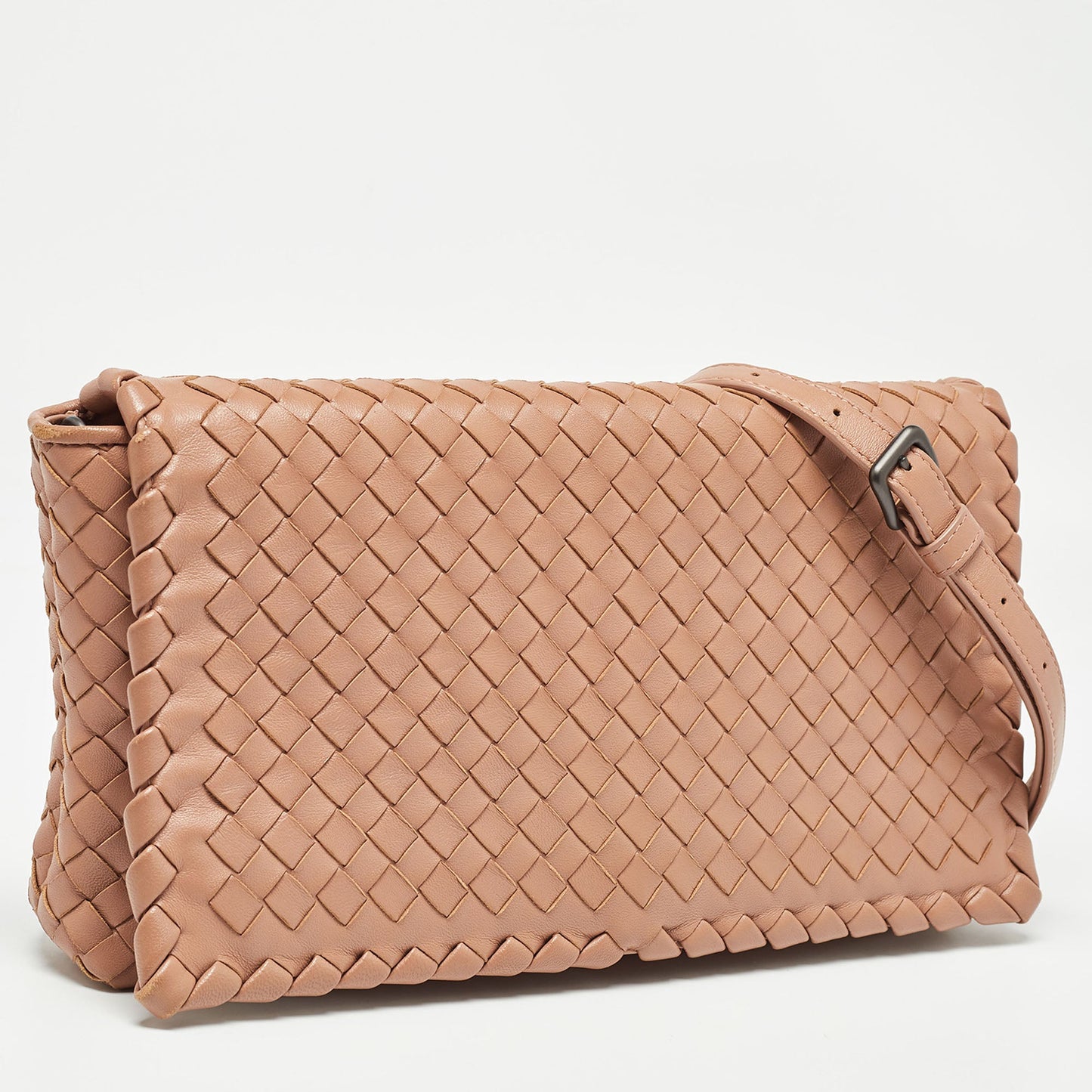 BOTTEGA VENETA Beige Intrecciato Leather Olimpia Flap Shoulder Bag