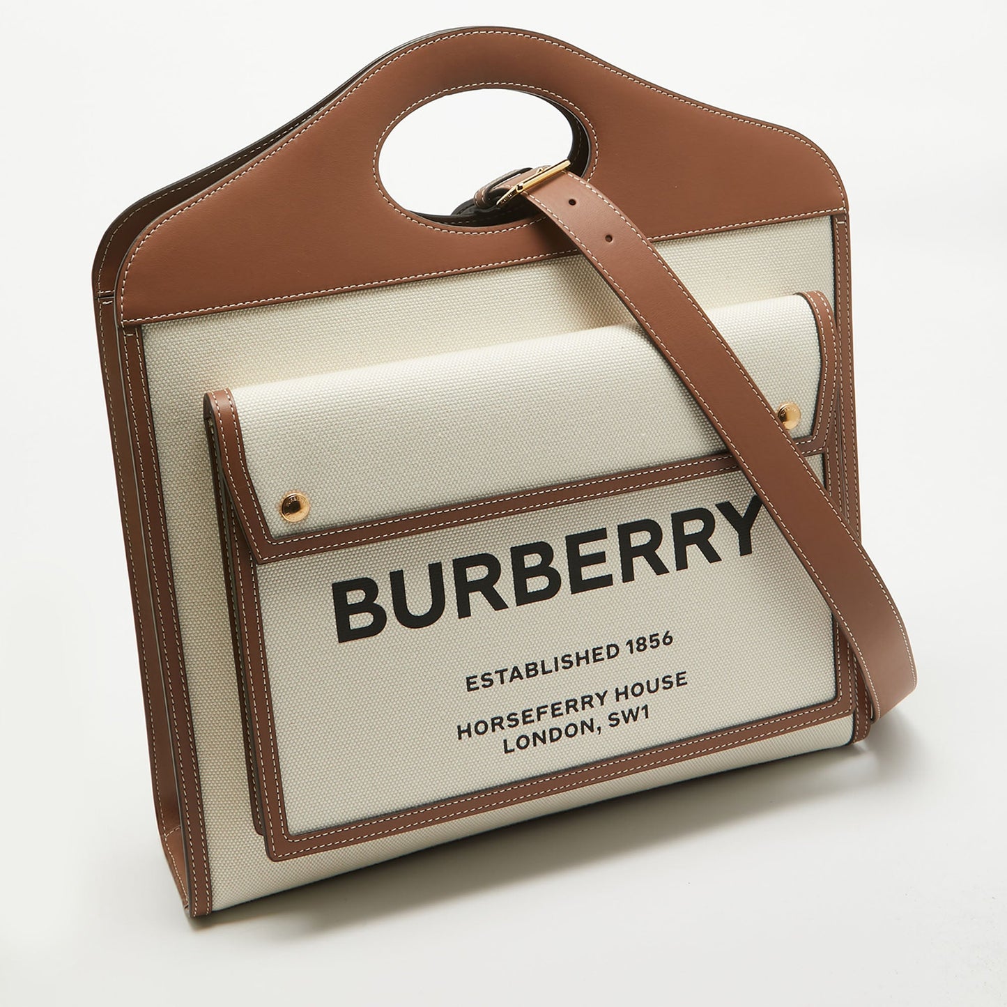 BURBERRY Beige/Brown Canvas and Leather Medium Pocket Bag