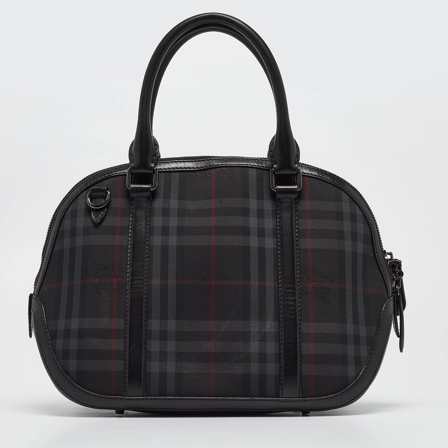 BURBERRY Black Haymarket Check Nylon and Leather Orchard Bag