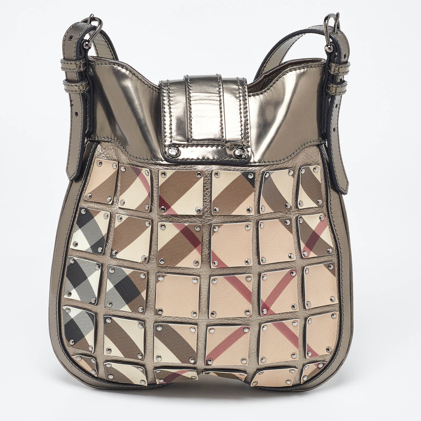 BURBERRY Beige/Metallic Nova Check PVC and Leather Crossbody Bag