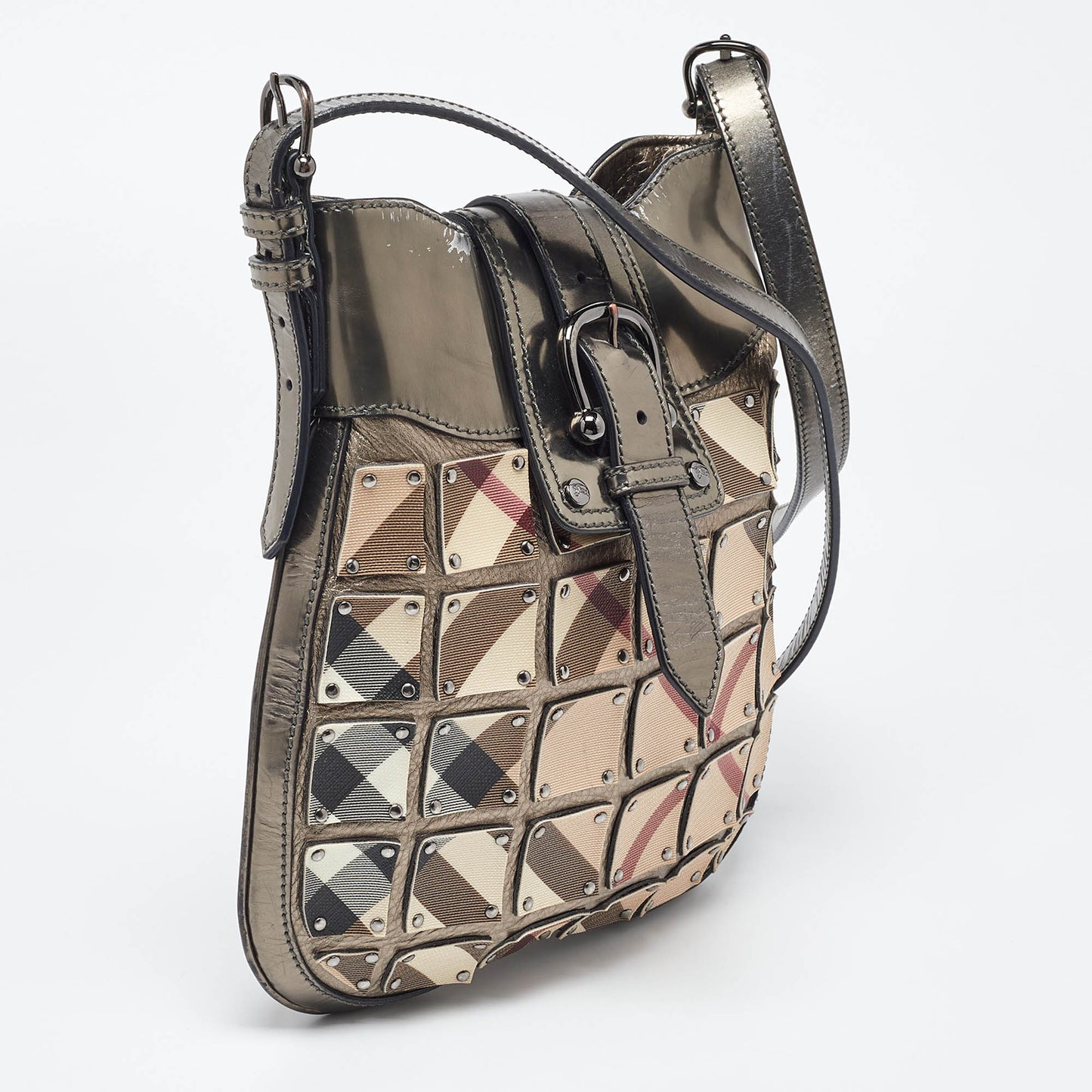 BURBERRY Beige/Metallic Nova Check PVC and Leather Crossbody Bag