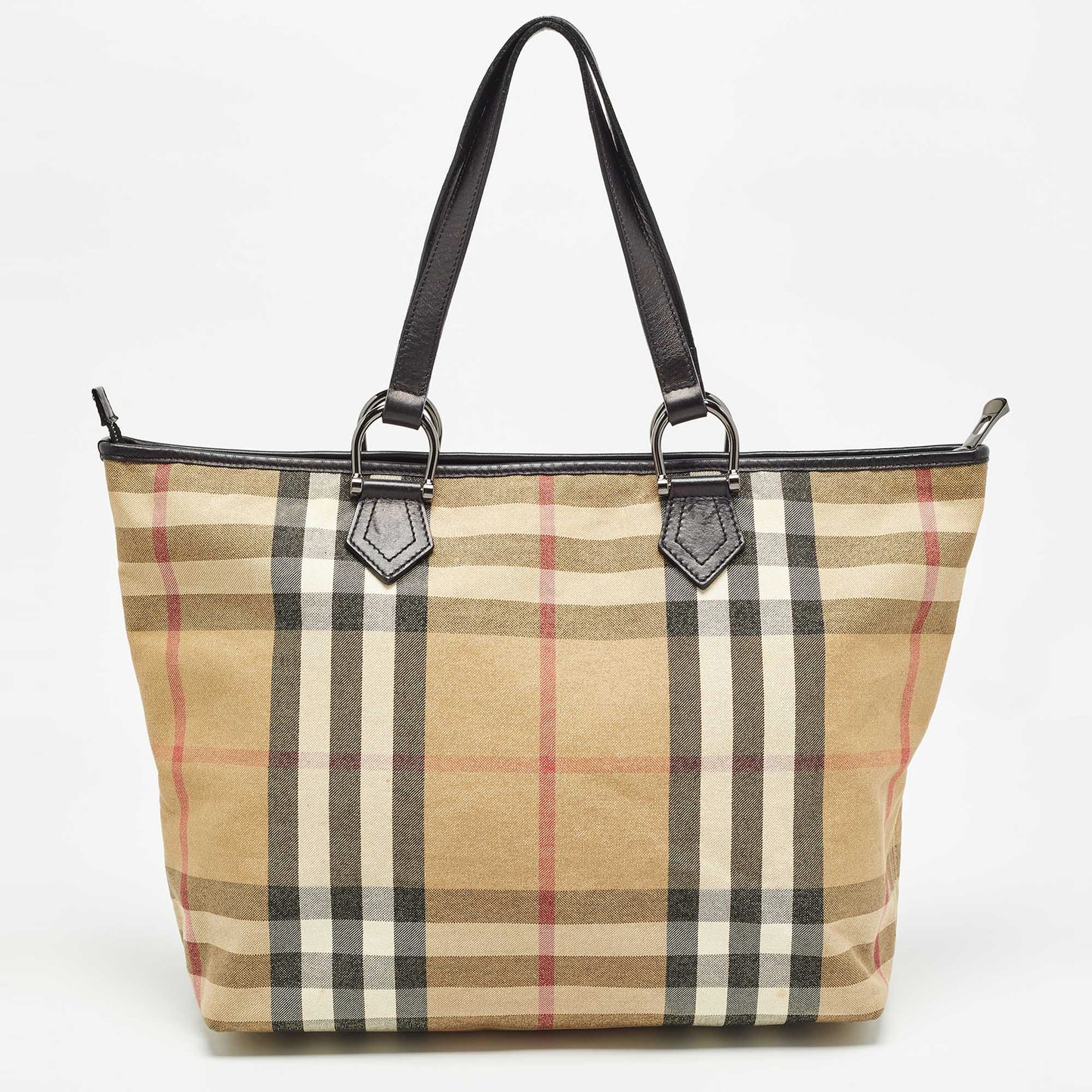 BURBERRY Beige/Black House Check Shimmer Fabric and Leather Nickie Tote