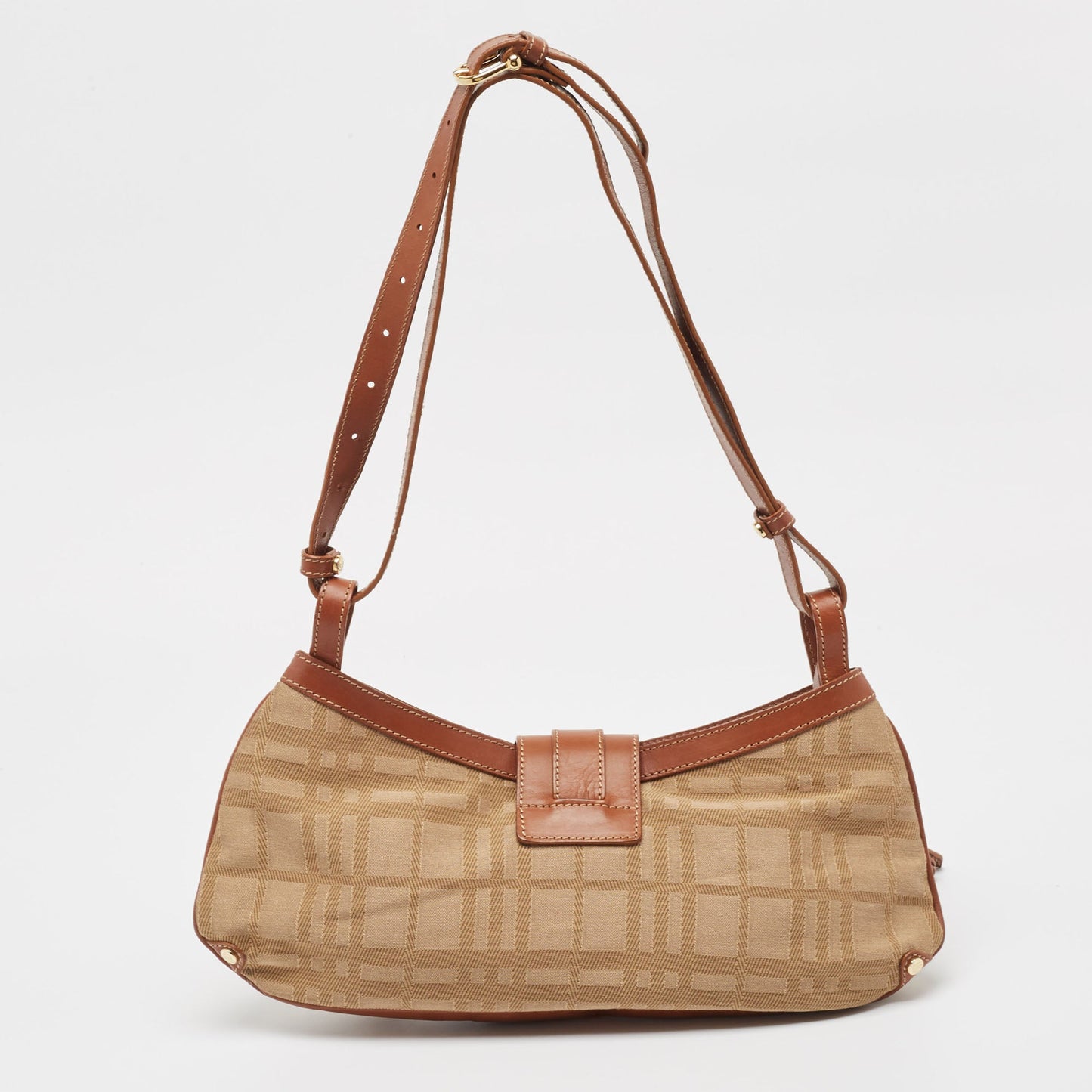 BURBERRY Beige/Brown Check Fabric and Leather Double Pocket Shoulder Bag