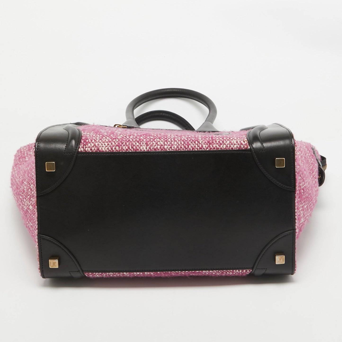 CELINE Black/Fuchsia Knit Fabric and Leather Mini Luggage Tote