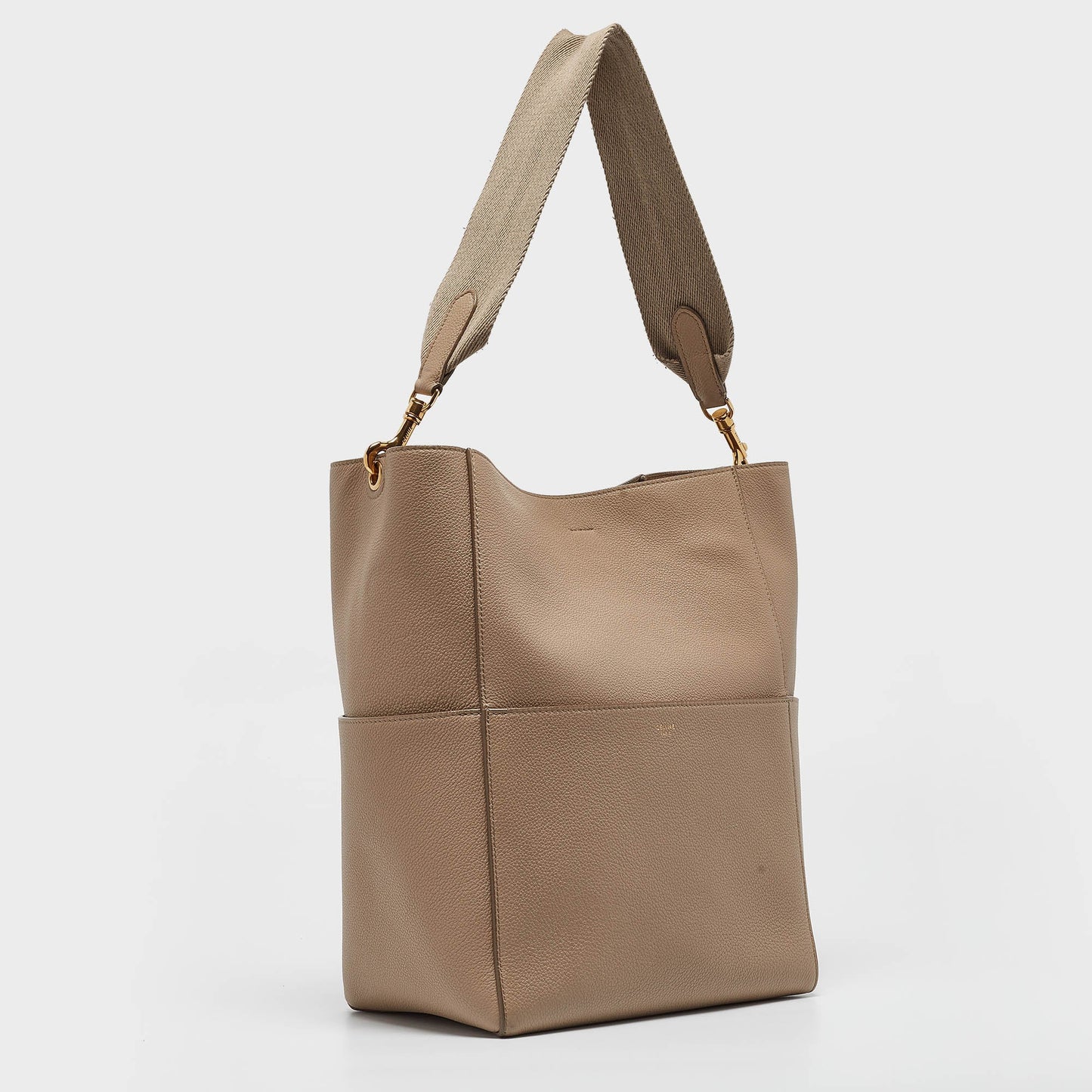 CELINE Beige Leather Sangle Bucket Bag