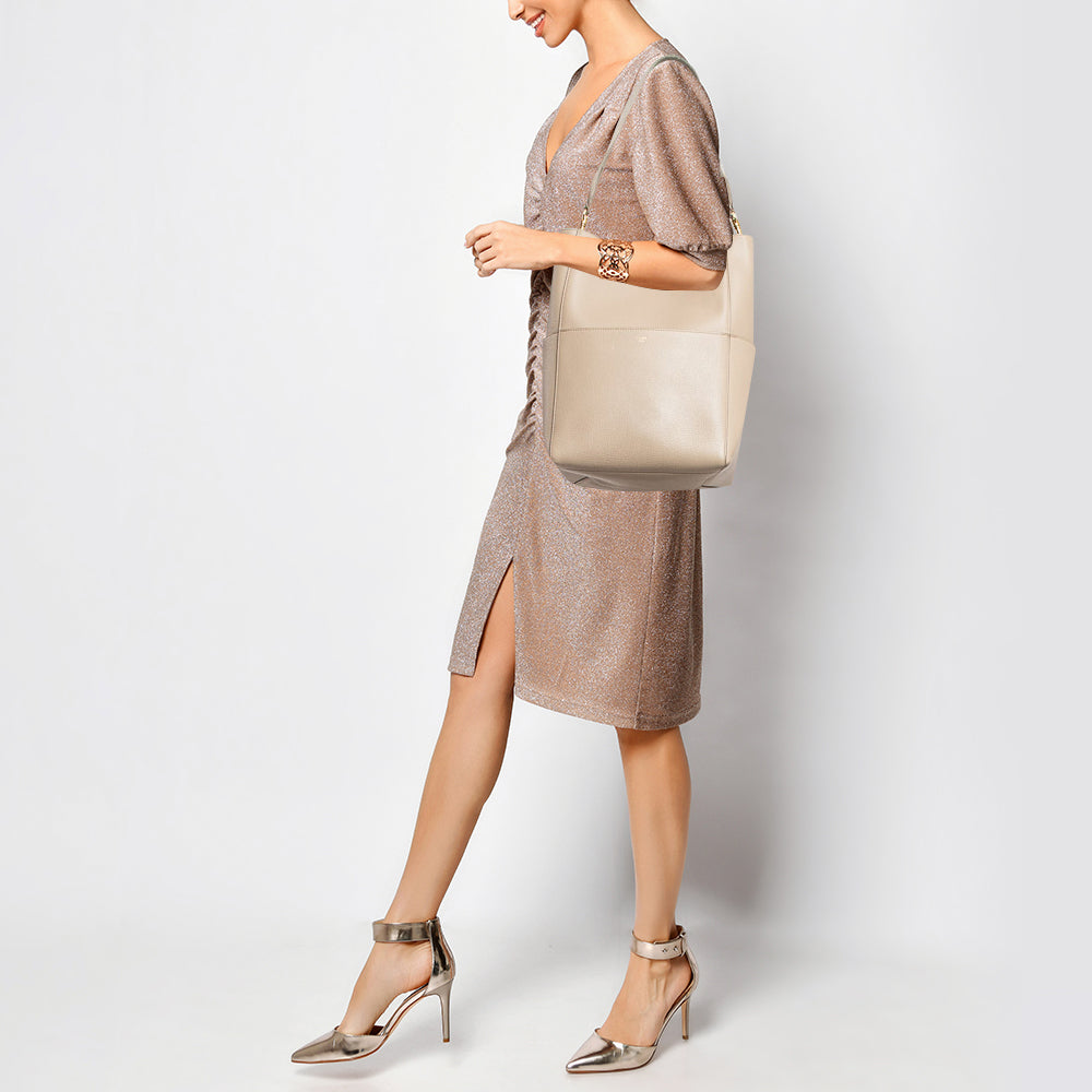 CELINE Beige Leather Sangle Bucket Bag
