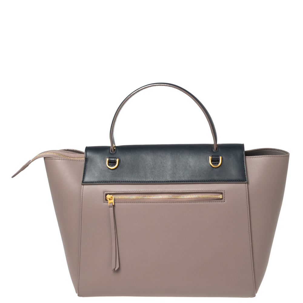 Celine Beige/Navy Blue Leather Mini Belt Top Handle Bag