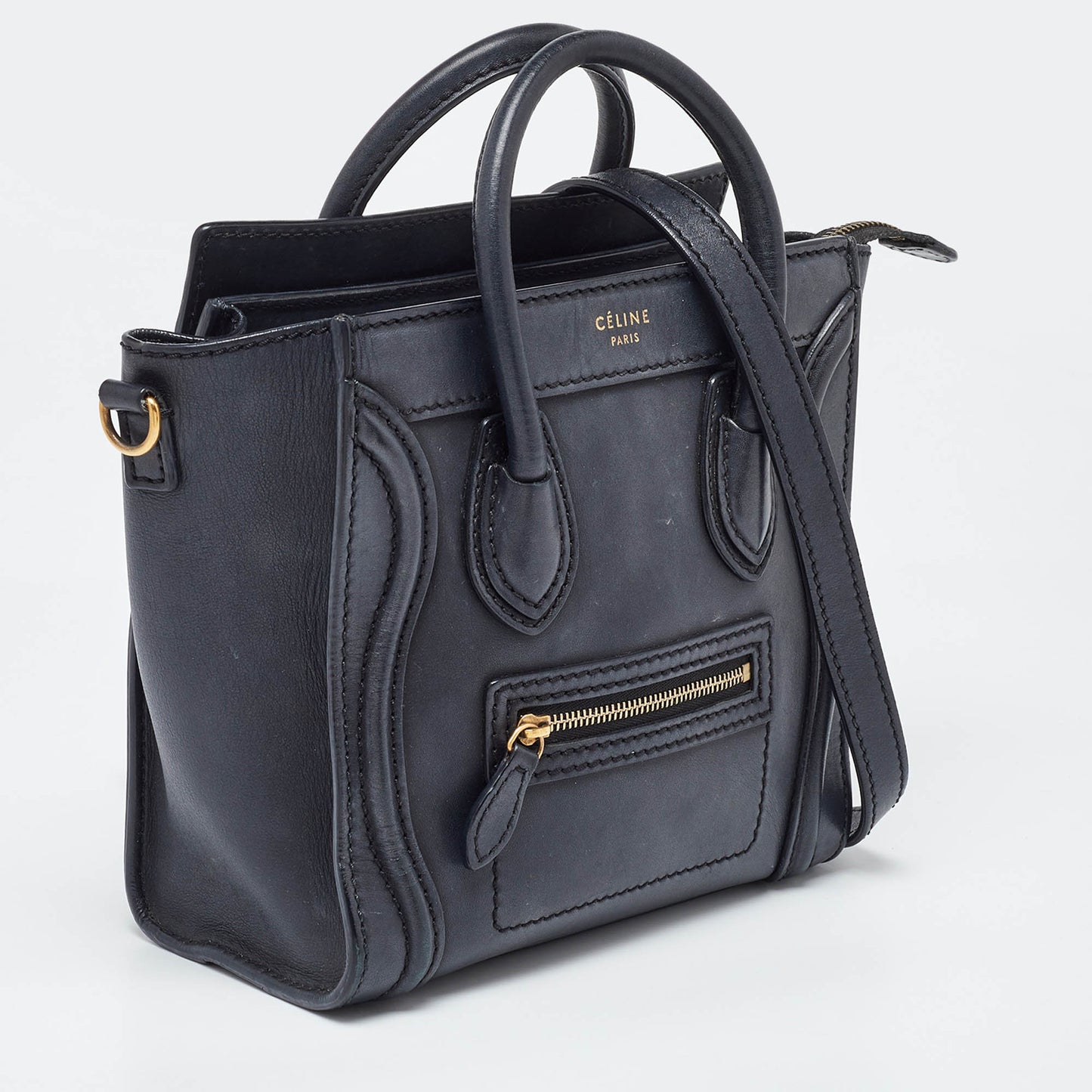 CELINE Black Leather Nano Luggage Tote