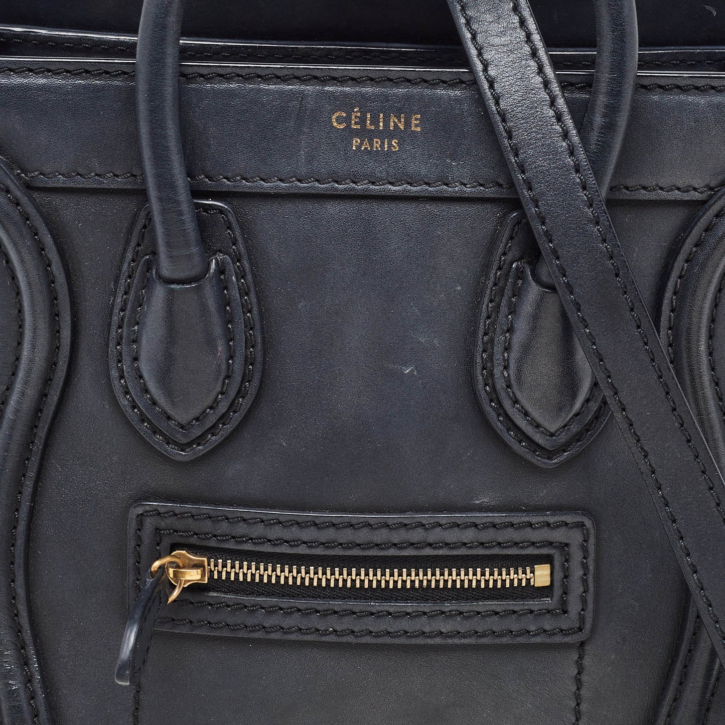 CELINE Black Leather Nano Luggage Tote